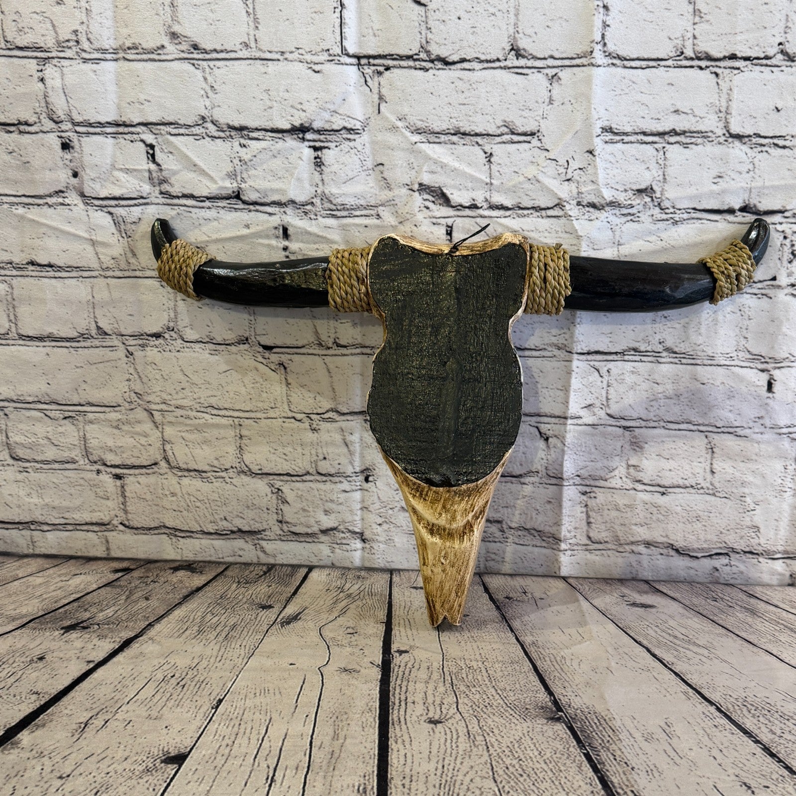 45cm x 30cm Skull Light Painted Wood Cow Skull Head Wall Mounted Art Shabby6