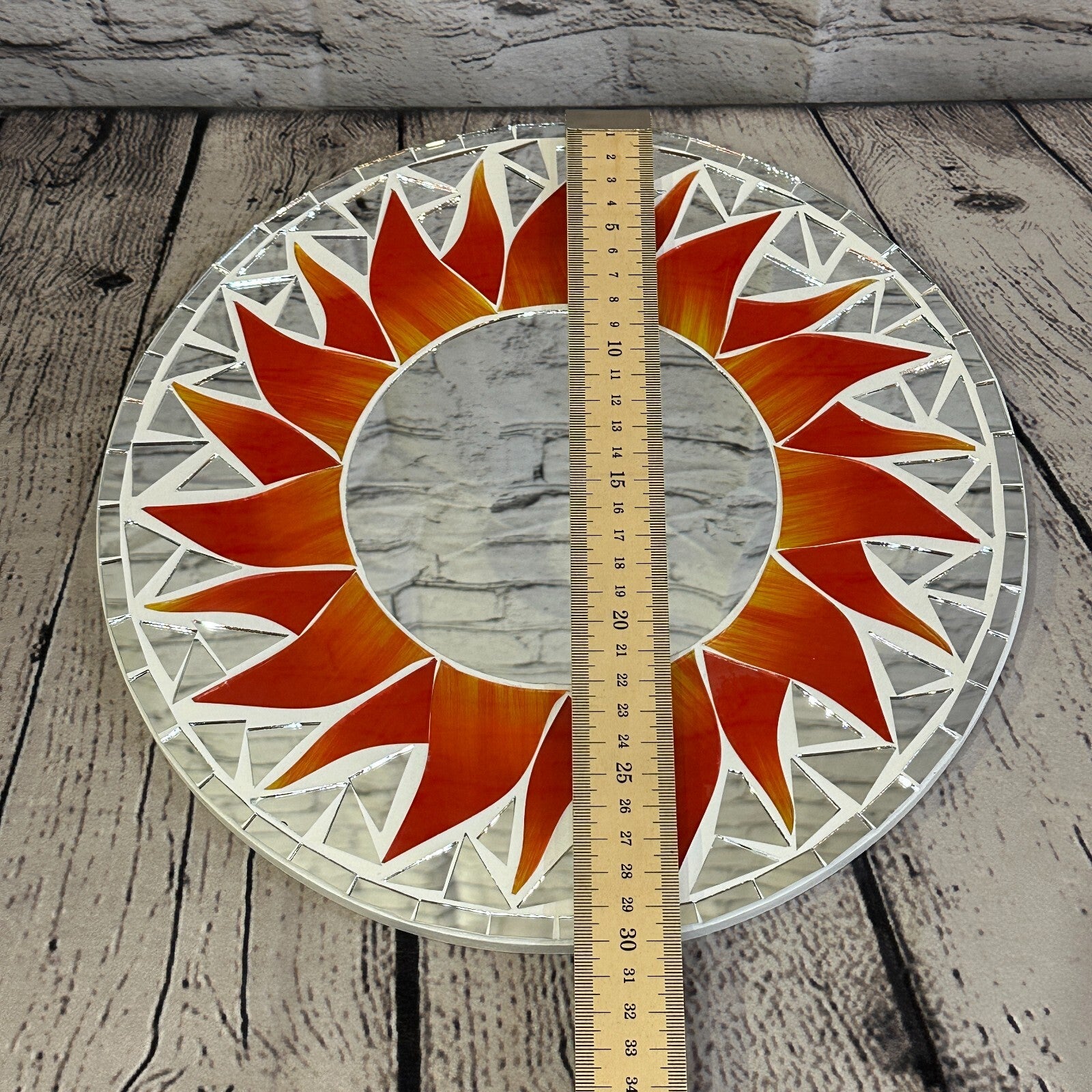Red Flame Sun Mosaic Tile Wall Mirror 30cm x 30cm 12 Inches Handmade New4
