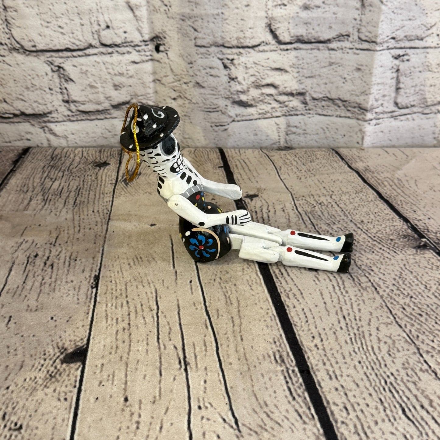 10cm Black Day Of The Dead Lady Sitting Animal, Wooden Shelf Ornament Fairtrade3