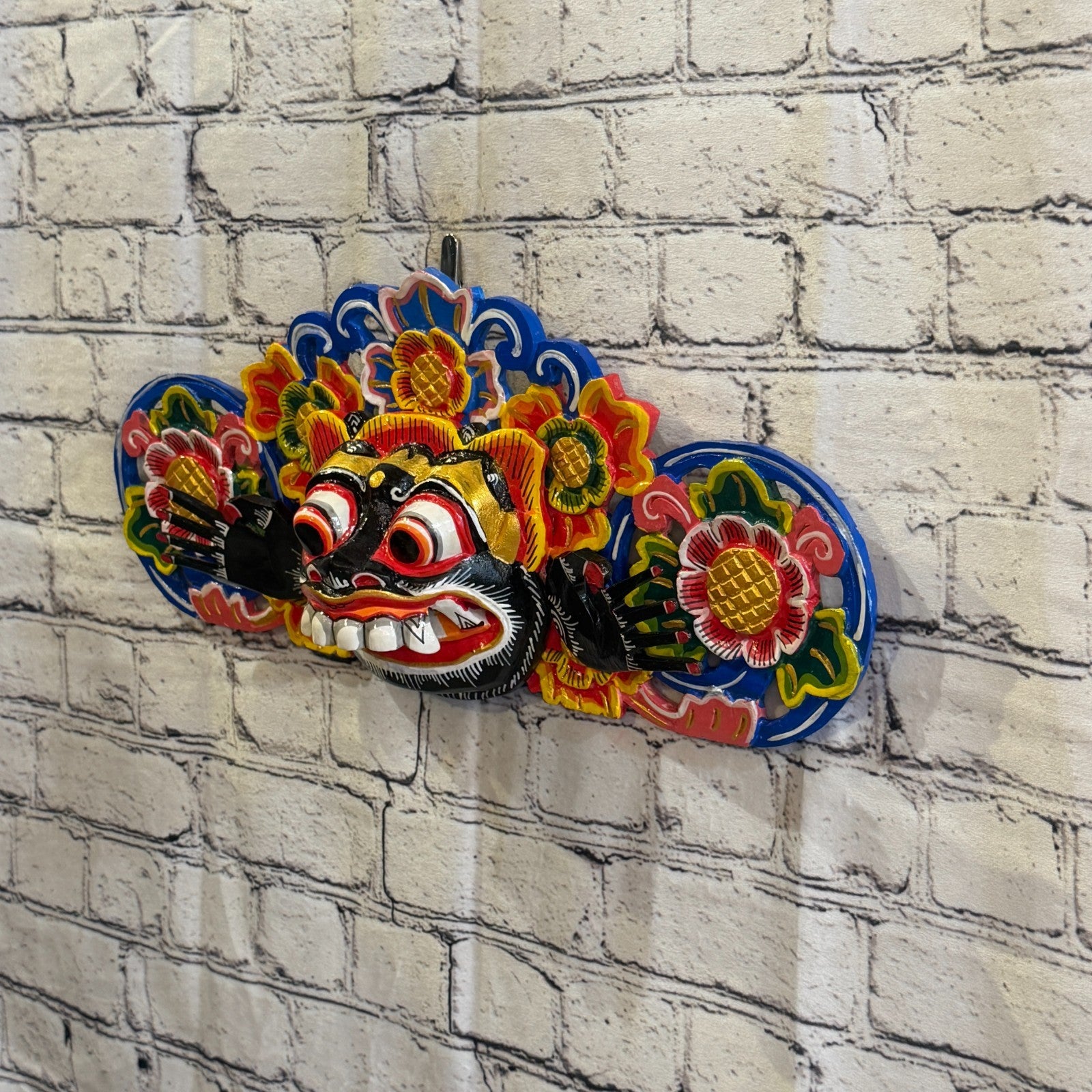 40cm Barong Boma Black Demon Dragon Hindu Deity Wooden Hand Carved Mask Painted1