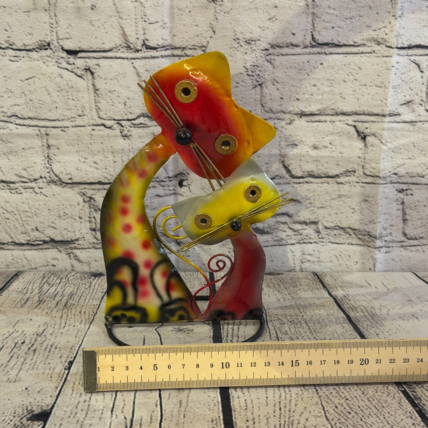 25cm x 15cm Double Cat Orange Metal Tin Standing Ornament Statue6