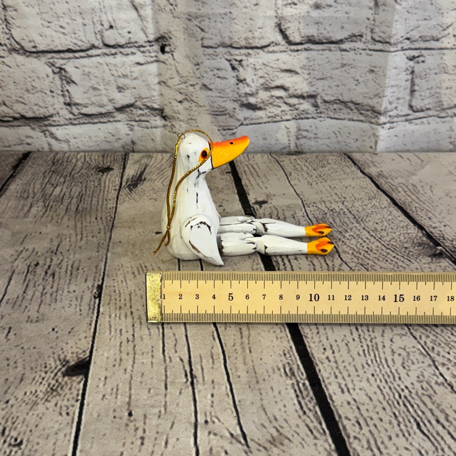 10cm White Duck Sitting Animal Wooden Shelf Ornament Handmade Fairtrade7