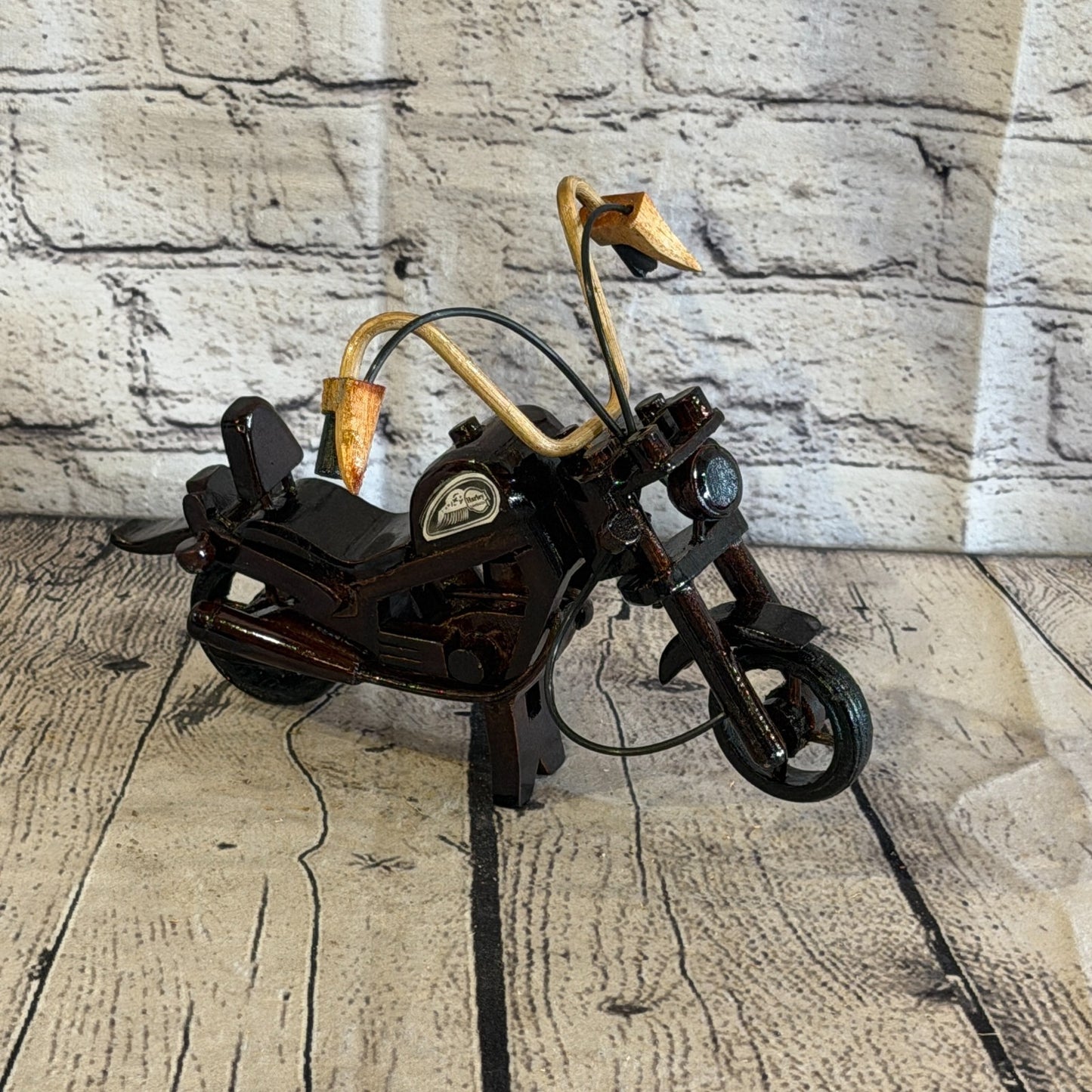 20cm Small Dark Wood Motorbike Motorcycle Model Wooden Ornament Decorative Bike2