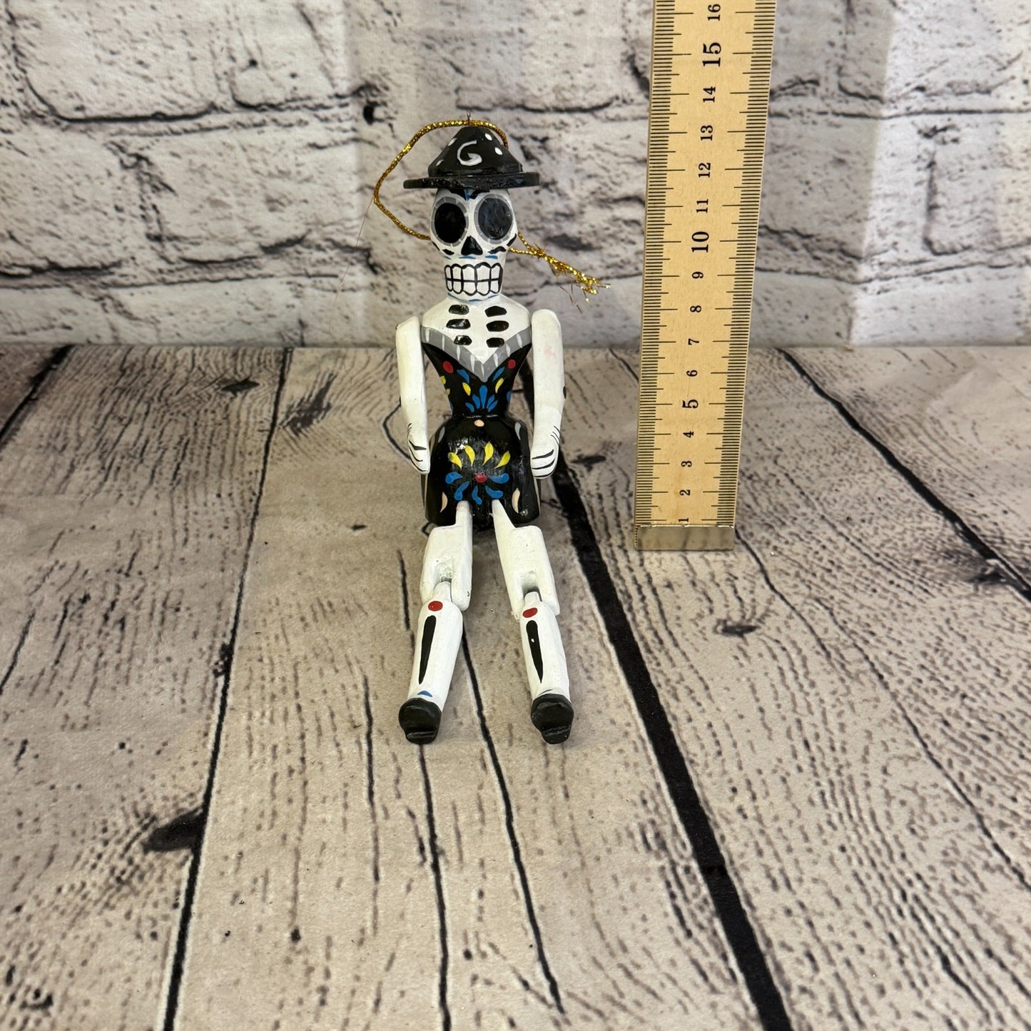 10cm Black Day Of The Dead Lady Sitting Animal, Wooden Shelf Ornament Fairtrade5