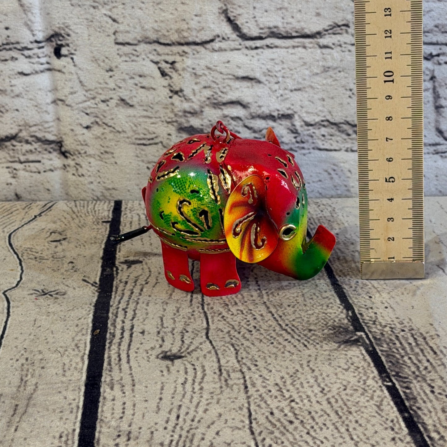 8cm x 10cm Elephant Candle Holder Hanging Red Metal Tin Ornament Statue5