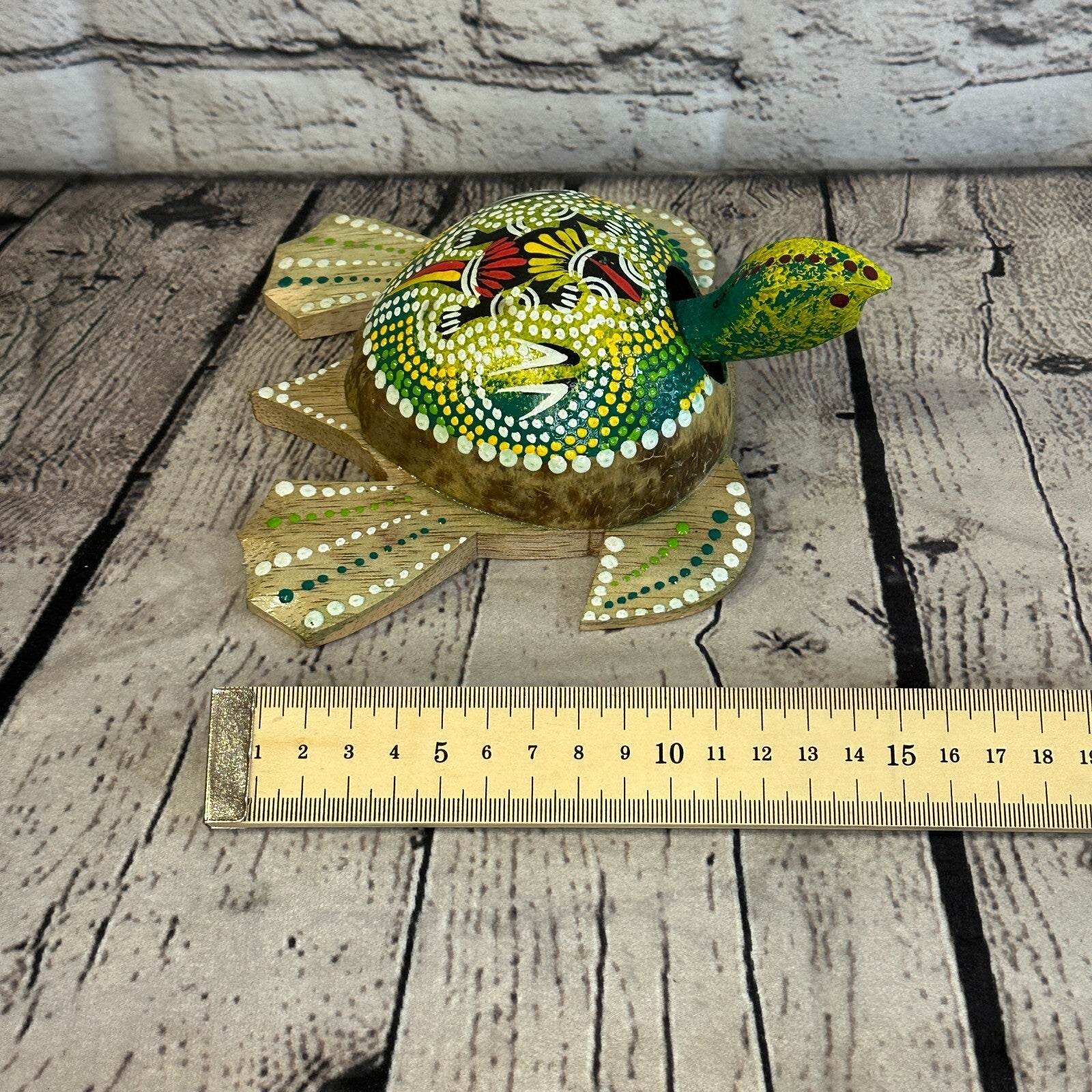 Green Painted Half Coconut Shell Wood Turtle Bobble Head Moving Tortoise8