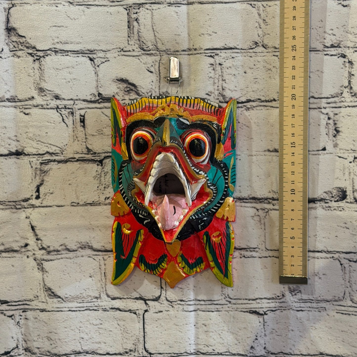 20cm Garuda Green Demon Dragon Hindu Deity Wooden Hand Carved Mask Painted4