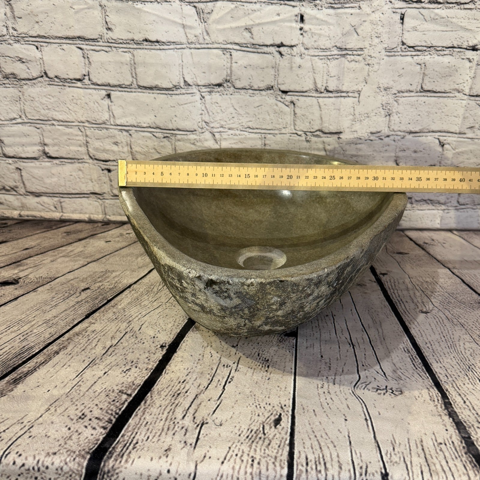 34cm x 40cm Wash Basin Bathroom Counter Top Washing River Stone Bowl Sink No 194