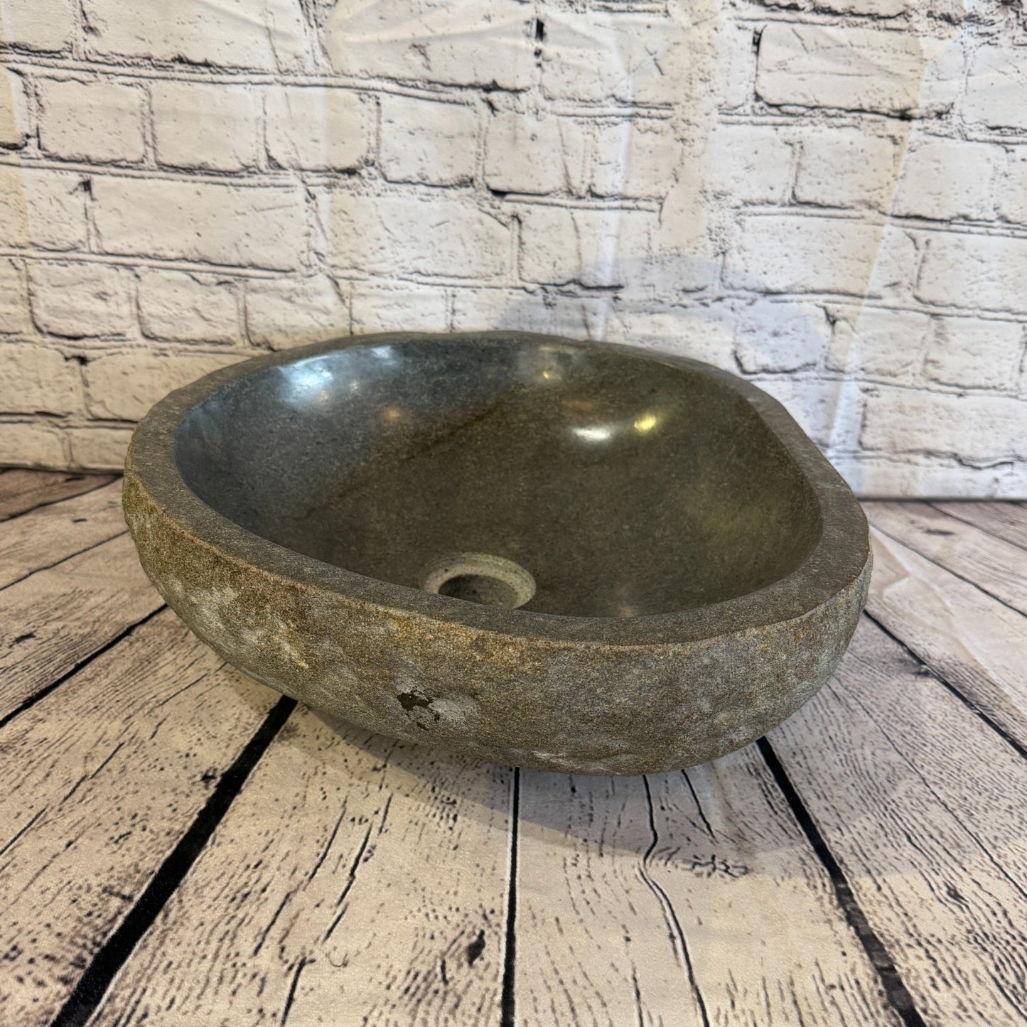 38cm x 34cm Wash Basin Bathroom Counter Top Washing River Stone Bowl Sink No 81