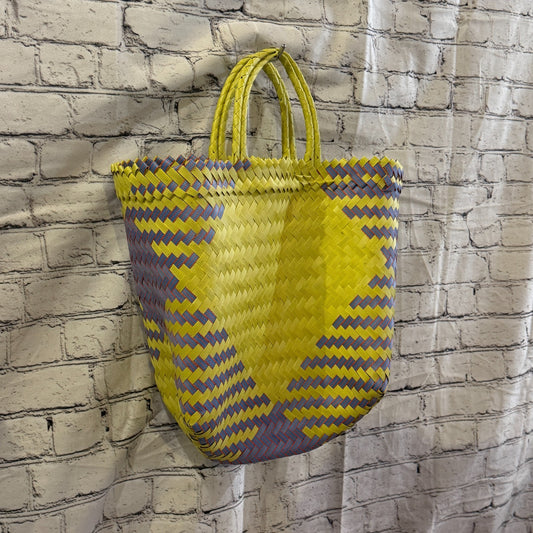 Yellow Purple 40cm Handwoven Tote Bag Recycled Plastic Eco-Friendly Market Beach0