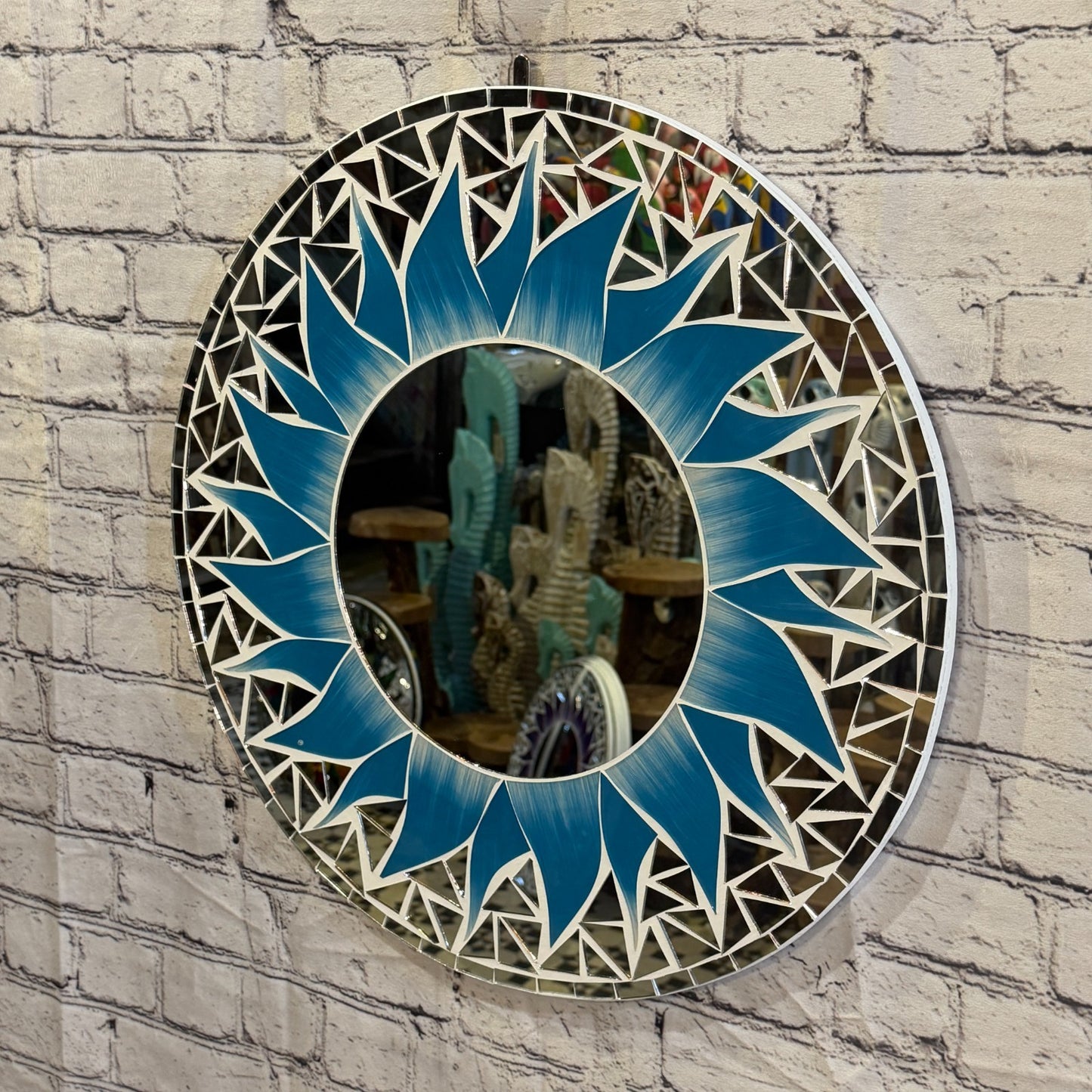 Turquoise Blue Sun Flame Mosaic Tile Wall Mirror 50cm x 50cm 20 Inches Handmade1
