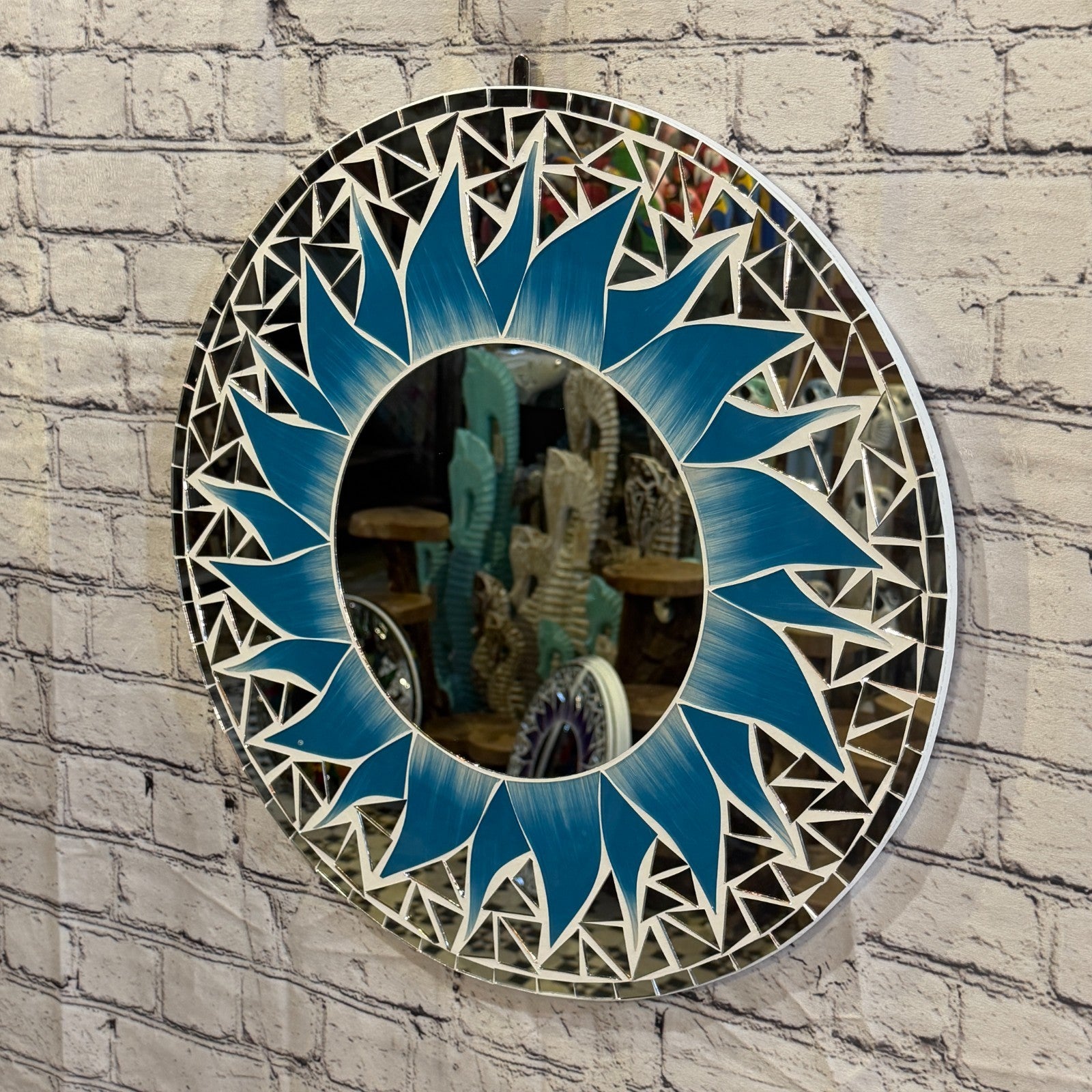Turquoise Blue Sun Flame Mosaic Tile Wall Mirror 50cm x 50cm 20 Inches Handmade1