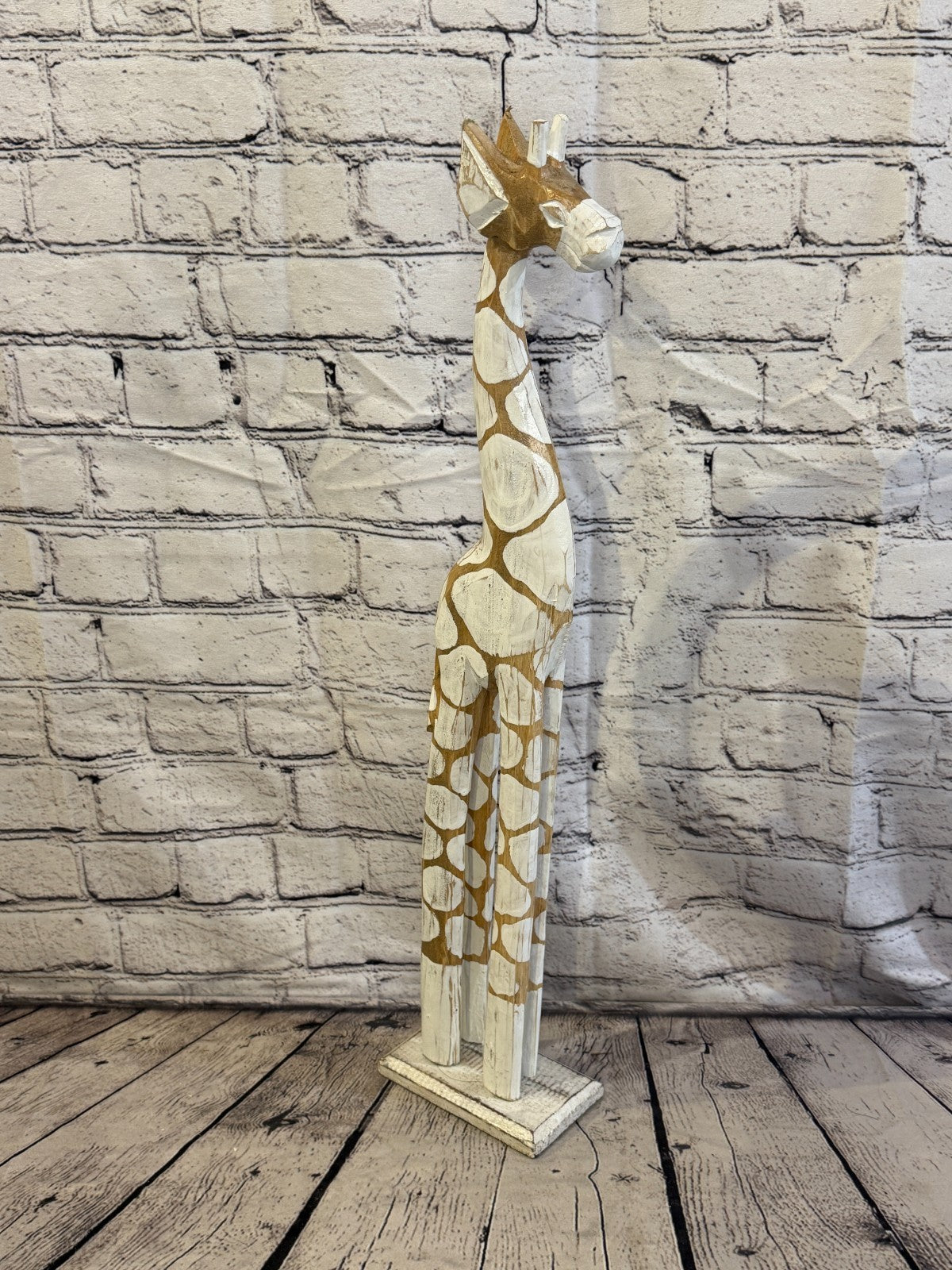 60cm White Dot Wooden Giraffe Standing Single Carved Solid Wood Giraffe Handmade2