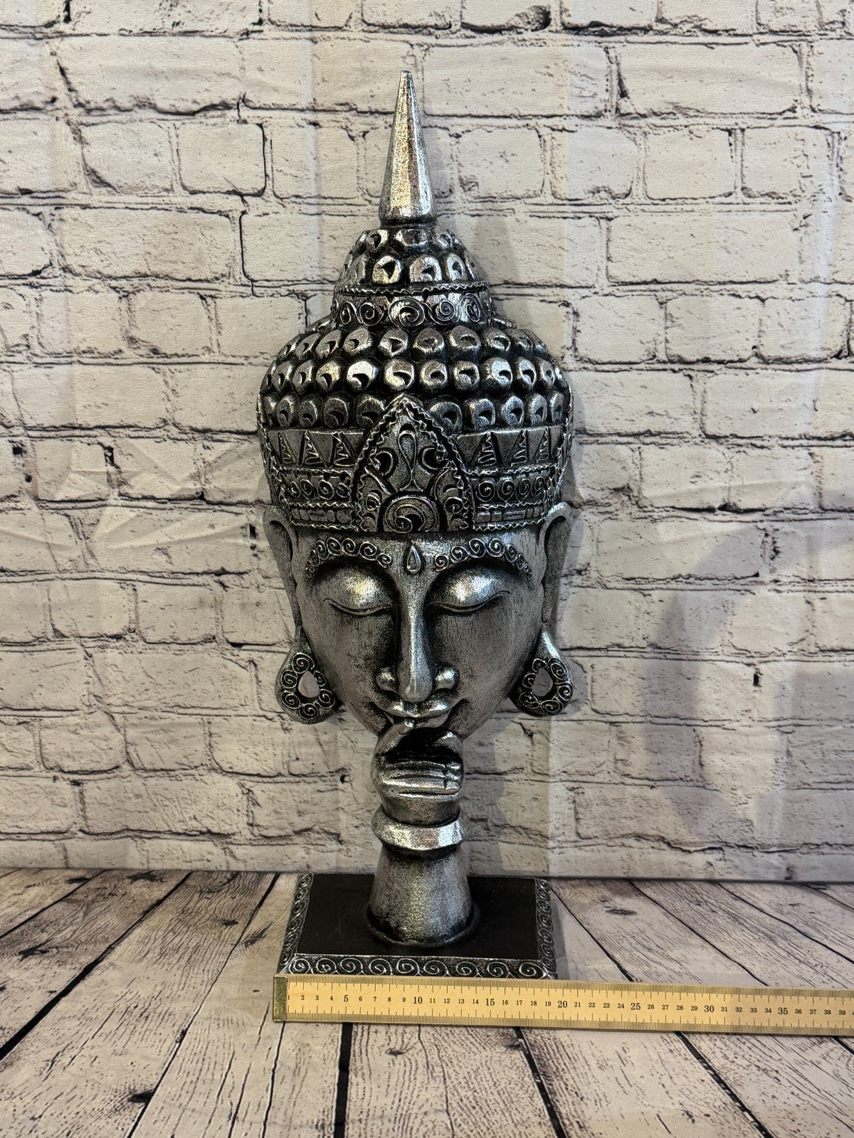 65cm Silver Head Whisper Buddha Ornament Sculpture Statue Buddhas Handcarved6