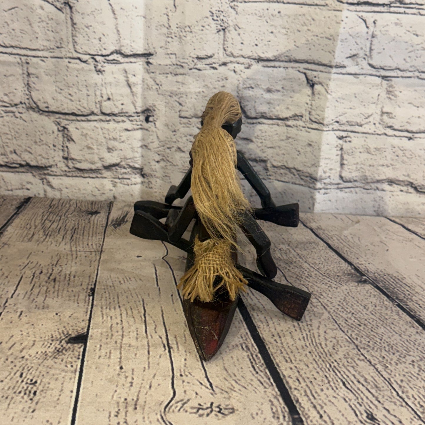 15cm Couple Kayaking African Tribal Warrior Man Figure Statue Wood Hand Carved4