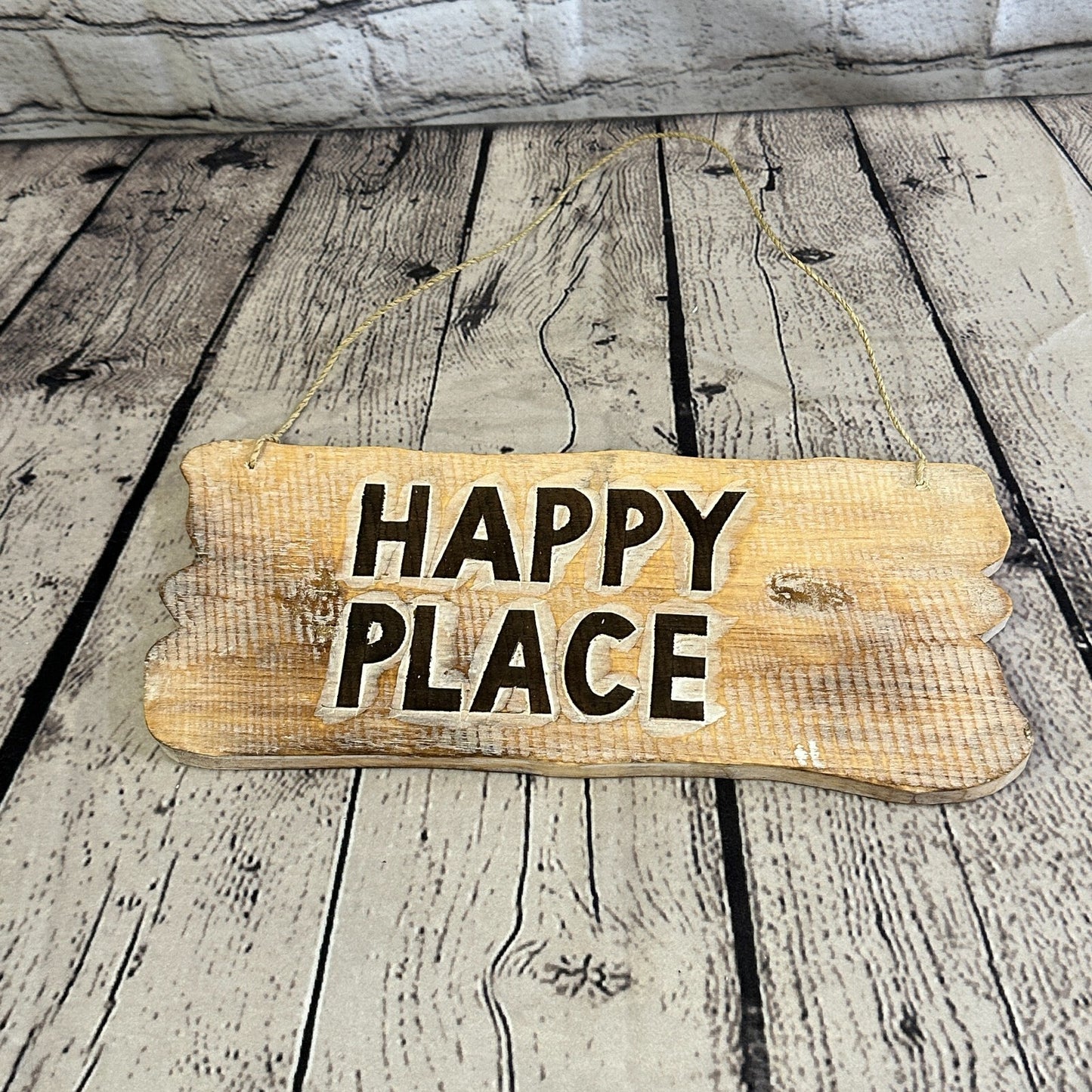 Happy Place Word Sign Plaque Outdoor Garden Shed Den Bar Shop 30cm x 12cm3