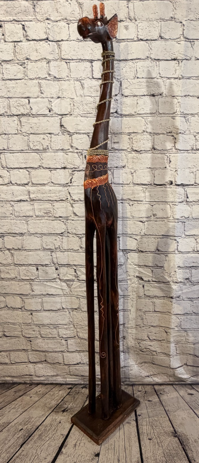 120cm Brown Wooden Giraffe Standing Single Carved Solid Wood Giraffe Handmade0