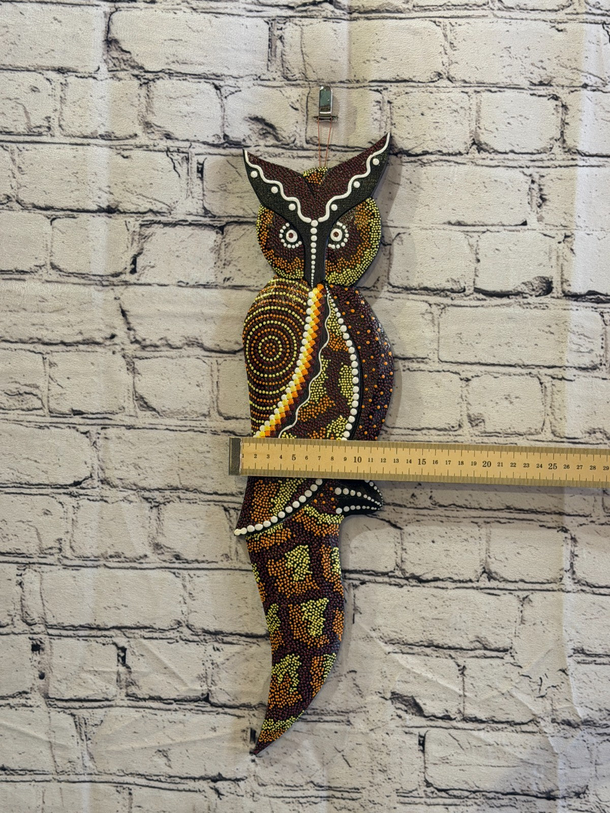 45cm Owl Bird Carved Wooden Dot Painted Ethnic Tribal Tiki Wall Art No 33