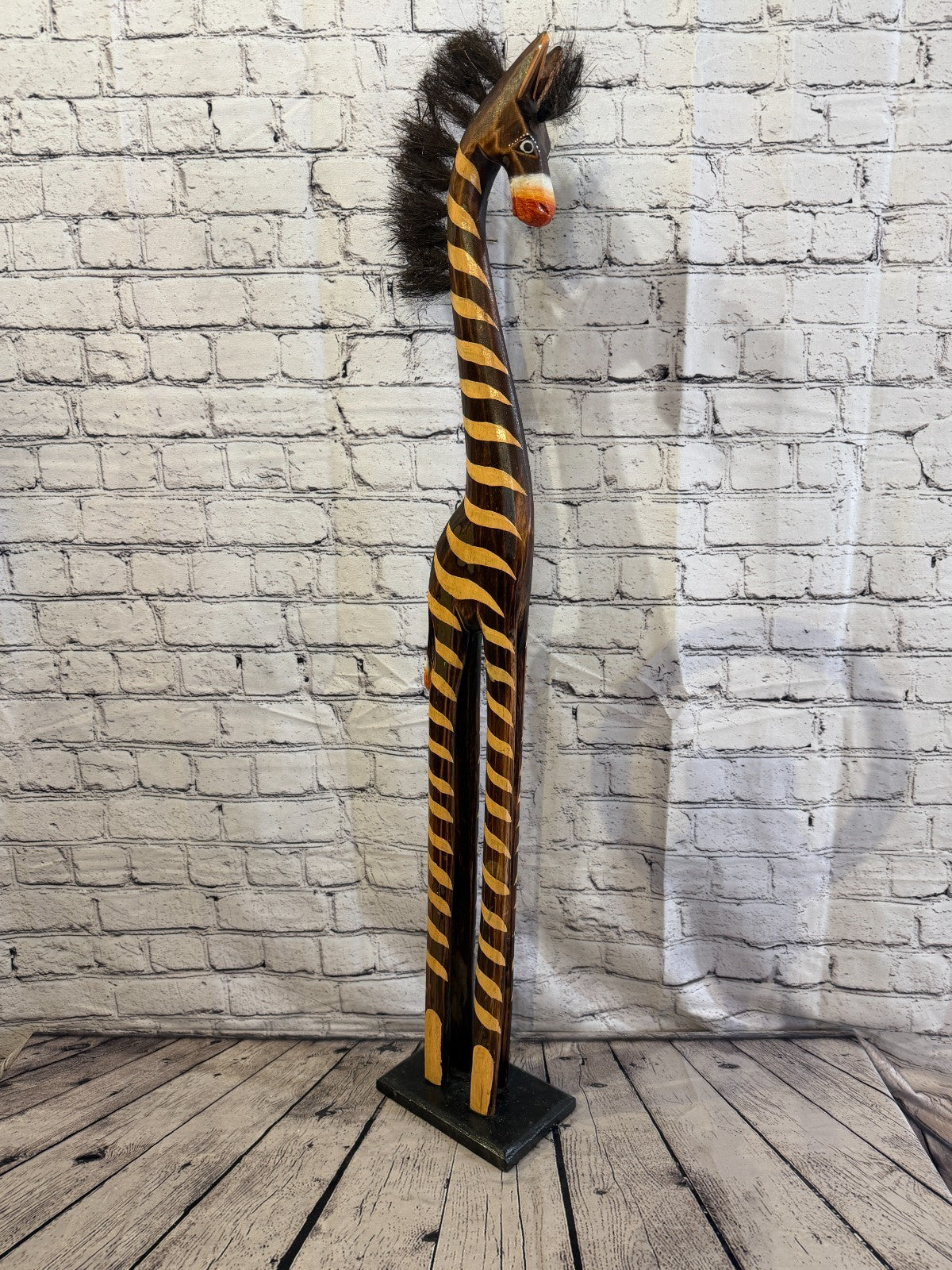 100cm Painted Wooden Horse Standing Single Carved Solid Wood Zebra Handmade2