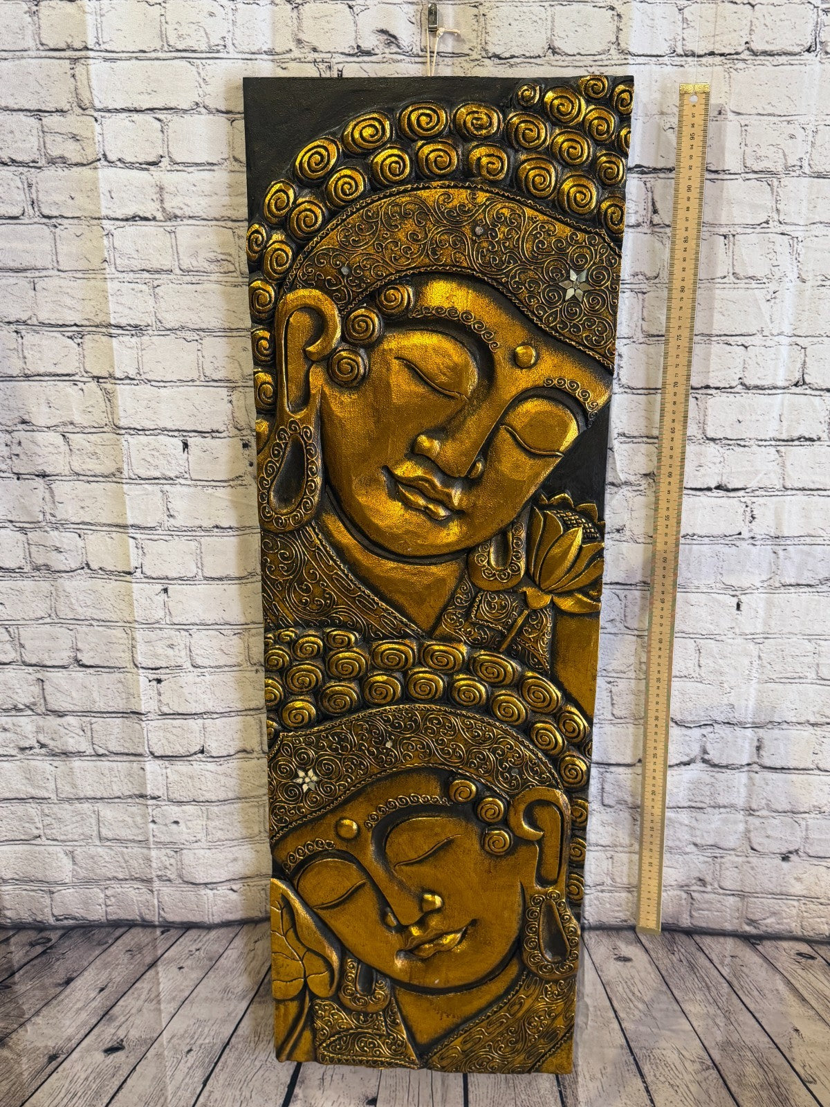 120cm x 40cm Gold Black 2 Buddha Wall Art Plaque Handcarved Wooden Wood Panel4