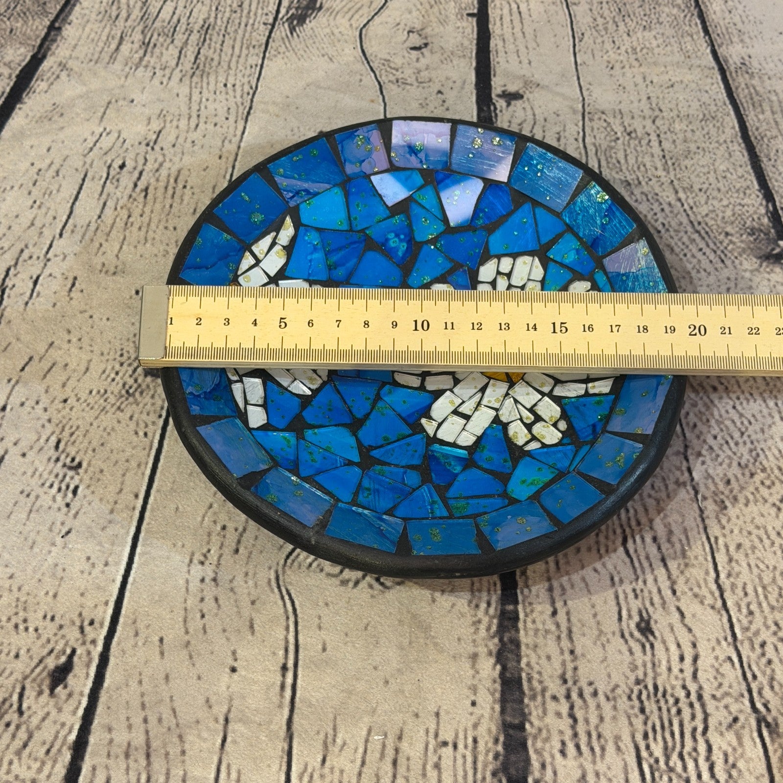 20cm Blue Daisy Flower Round Mosaic Handmade Ceramic Glass Tile Bowl Fruit1