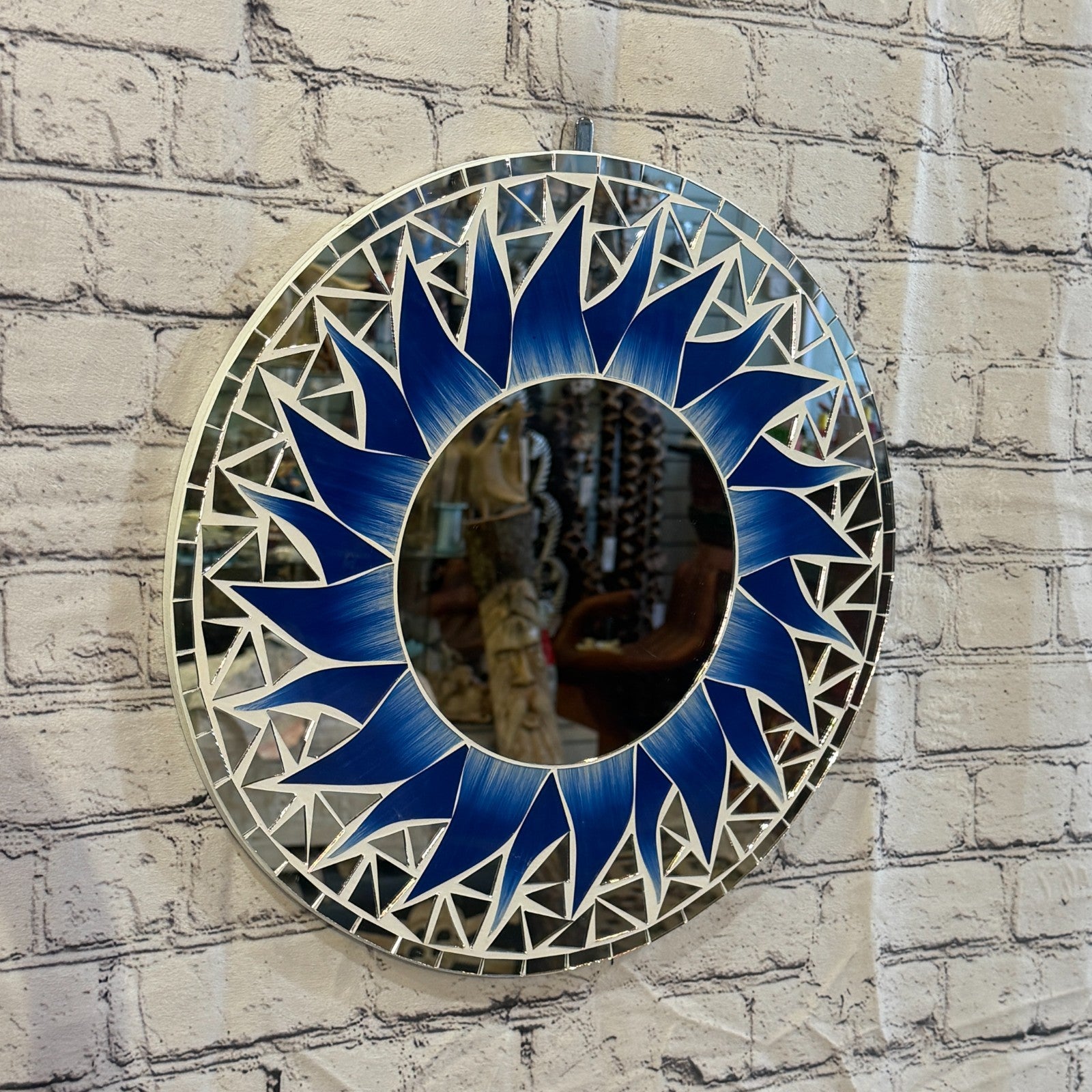 Dark Blue Sun Flame Mosaic Tile Wall Mirror 40cm x 40cm 16 Inches Handmade0