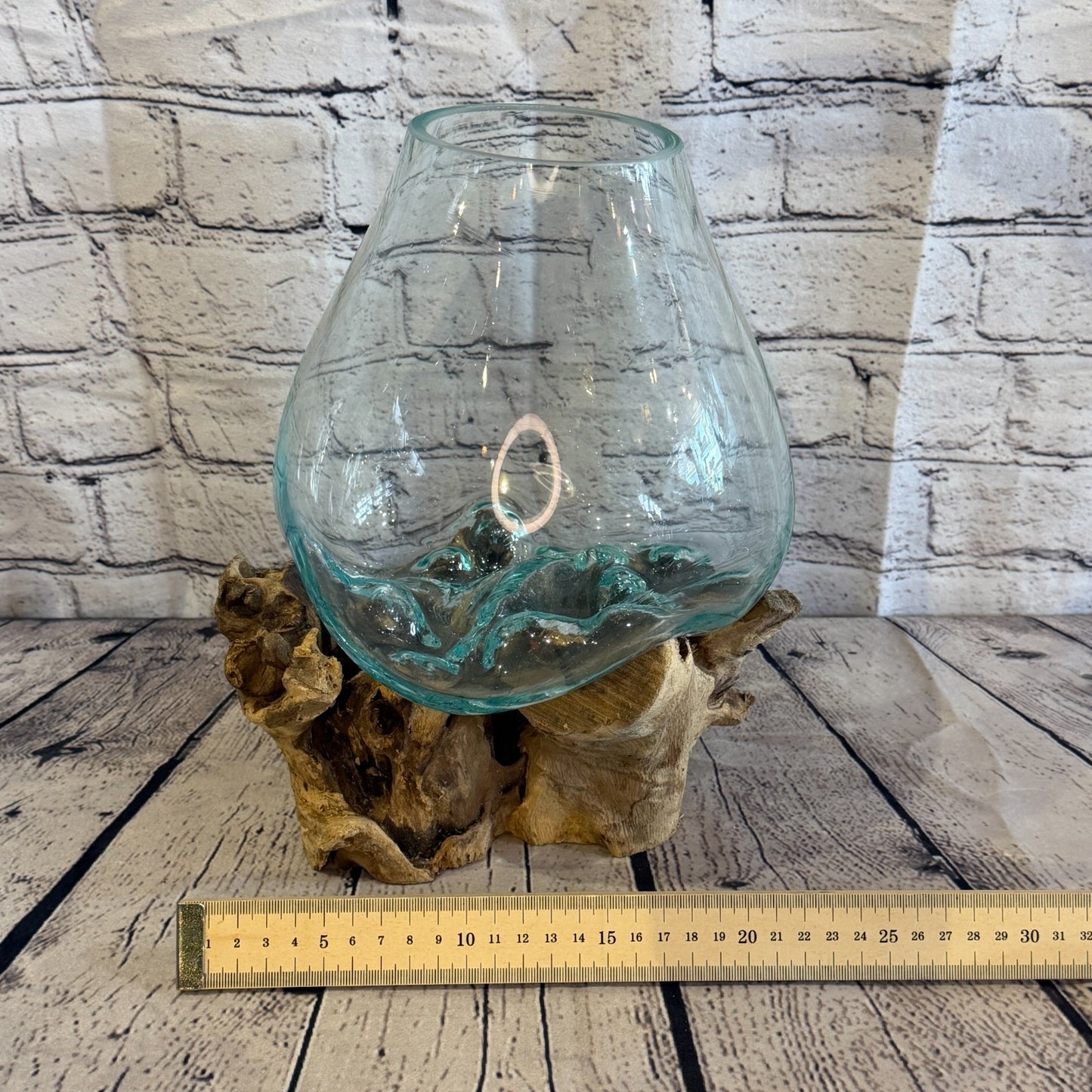 30cm Tall Clear Colour Melted Glass Wood Decorative Vase Glass Sculpture Crafted5