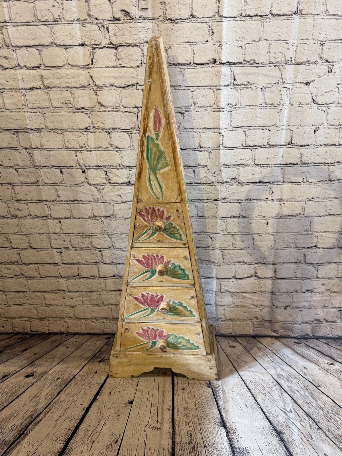 100cm x 35cm Flower 4 Draw Pyramid Wooden Side Cabinet Living Storage Furniture1