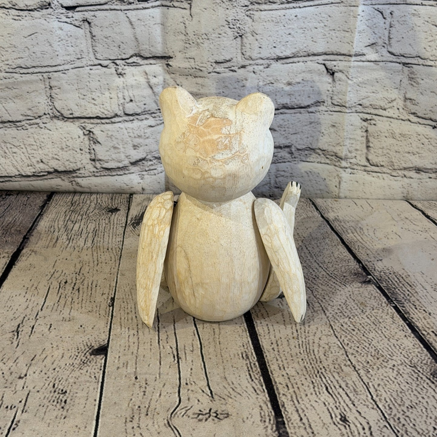20cm Brown Teddy Bear Sitting Animal, Wooden Shelf Ornament Handmade & Fairtrade4
