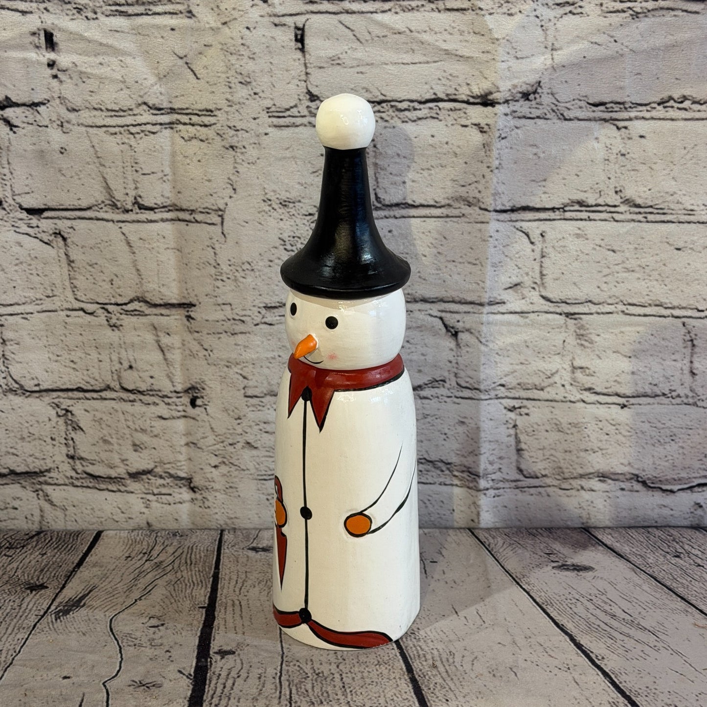 30cm x 8cm Black Pointy Hat Snowman Handcrafted Wood Xmas Christmas Ornament0