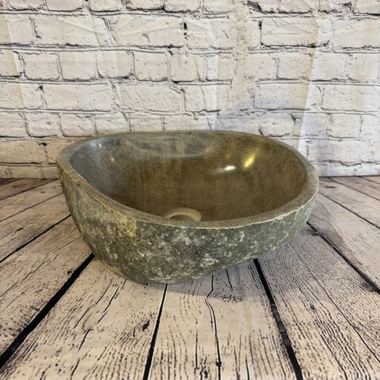 40cm x 35cm Wash Basin Bathroom Counter Top Washing River Stone Bowl Sink No 10