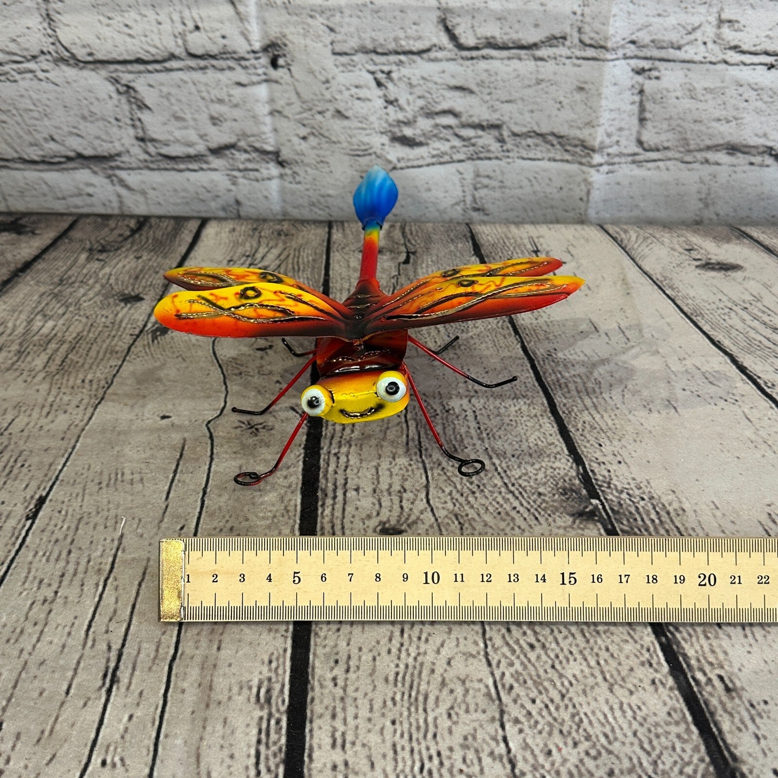 20cm x 15cm Yellow Dragonfly Bug Metal Tin Wall Hanging Ornament Painted Statue7