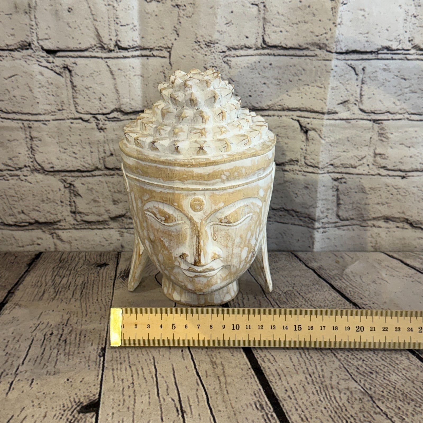 20cm White Head Buddha Ornament Sculpture Statue Buddhas Hand Carved Wood6