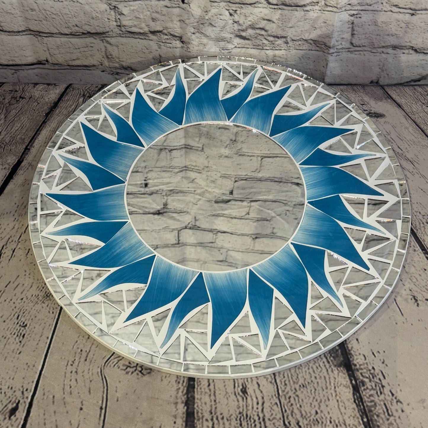 Turquoise Blue Sun Flame Mosaic Tile Wall Mirror 40cm x 40cm 16 Inches Handmade2