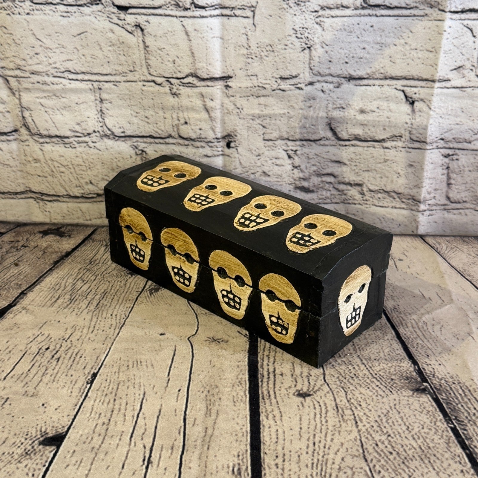 20cm x 10cm x 10cm Wood Gothic Pentagram Skull Coffin Jewellery Trinket Box0
