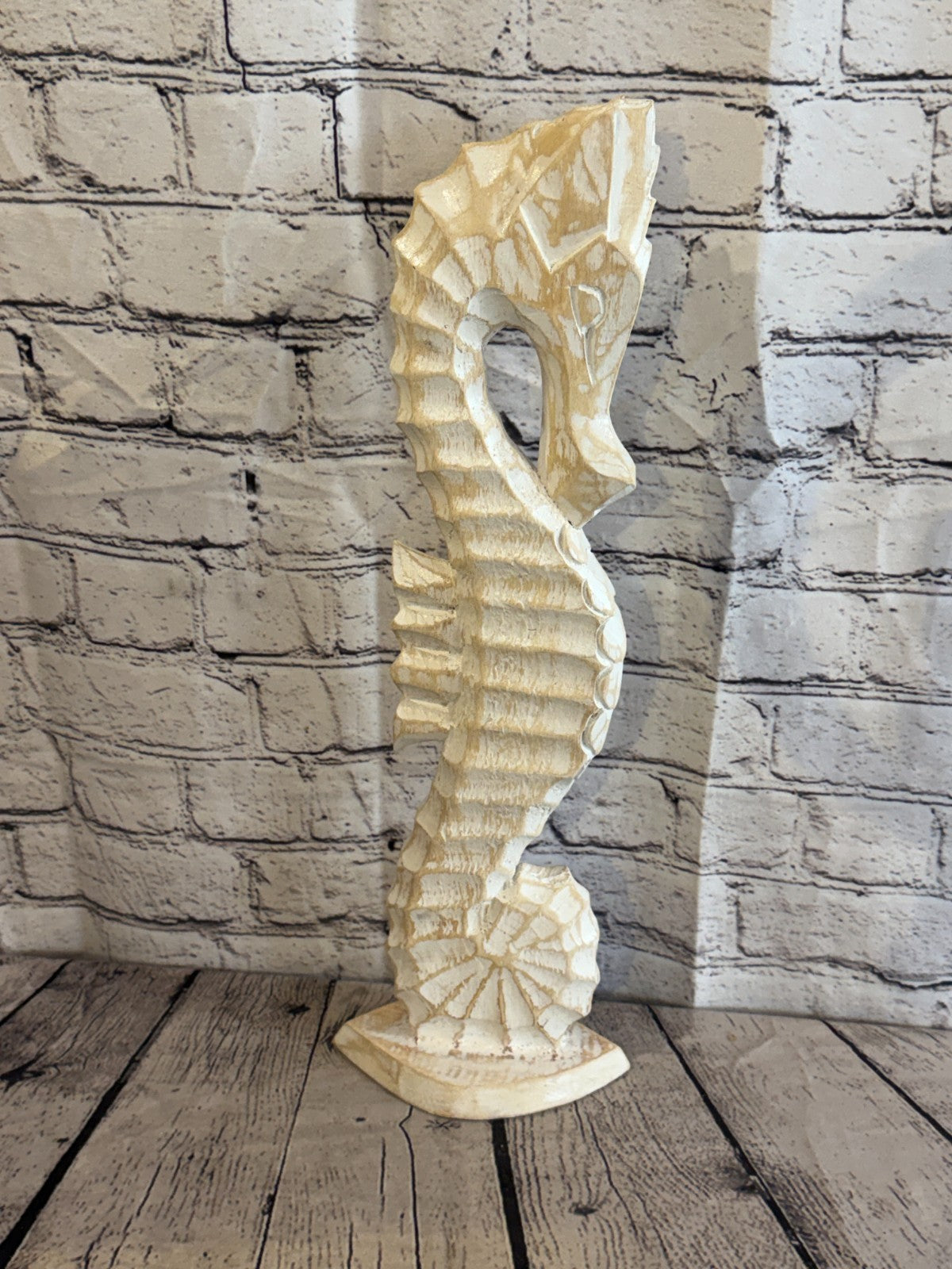 50cm White Wooden Shabby Seahorse Statue Ornament Fair Trade Handcarved3