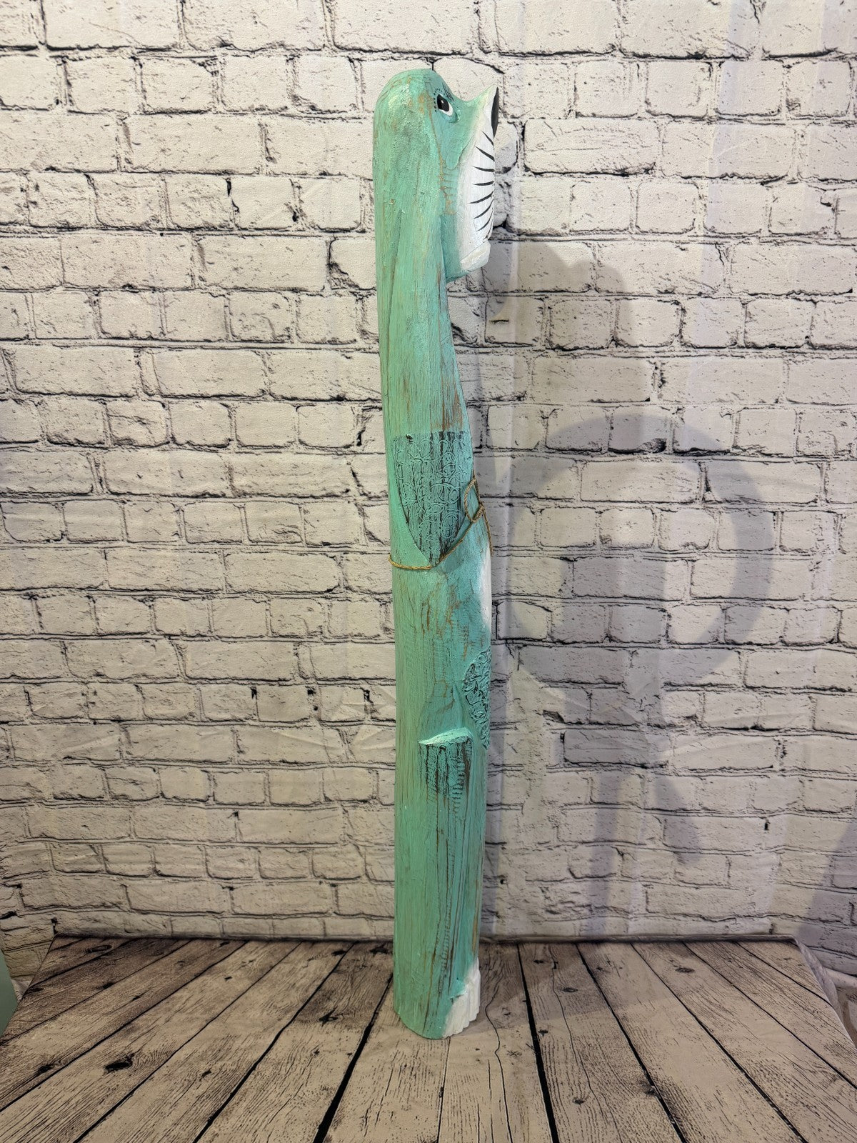 100cm Green Teal Wooden Shabby Dog Statue Ornament Fair Trade Handcarved3