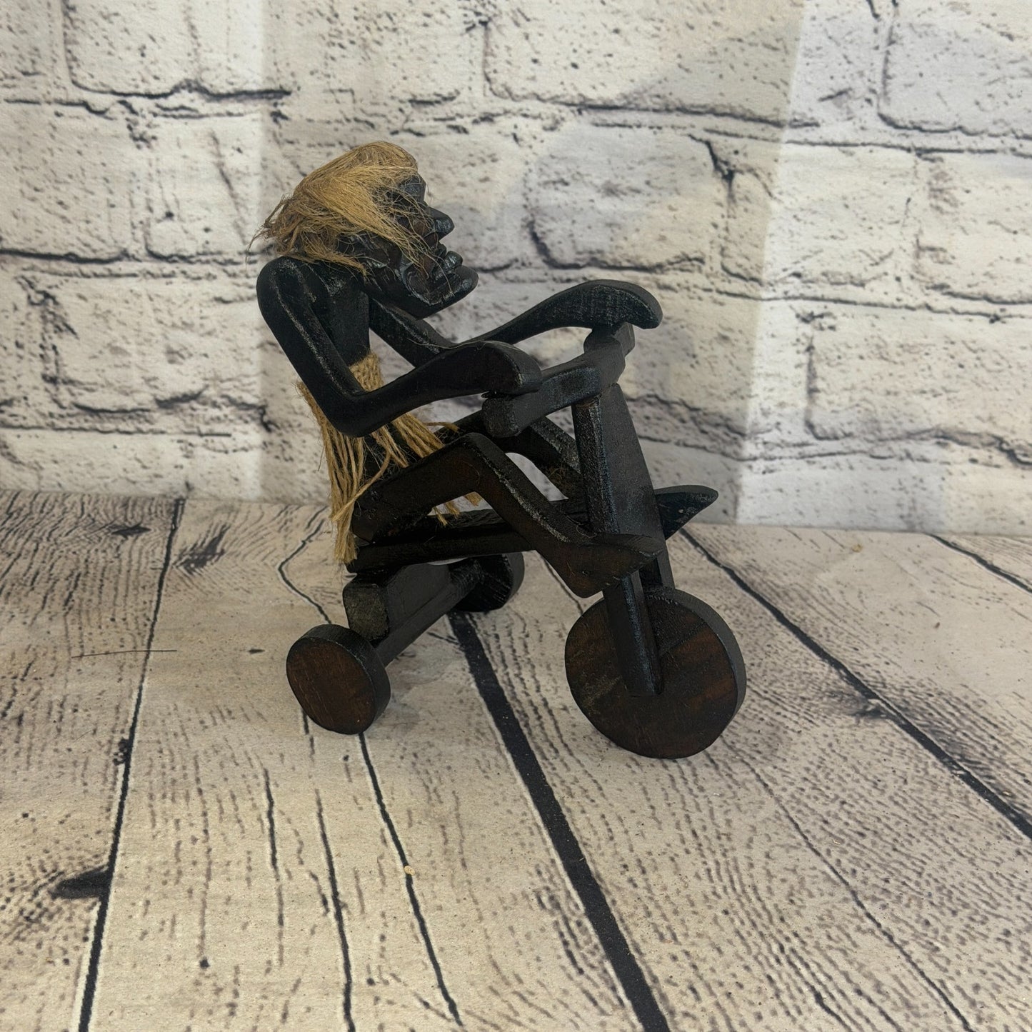 15cm Tricycle Rider African Tribal Warrior Man Figure Statue Wood Hand Carved2