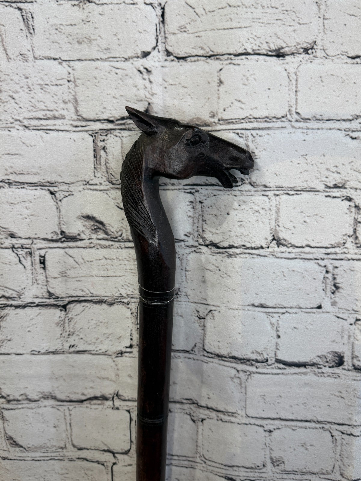 Horse Head 90cm Tribal African Walking Stick Cane Hand Carved Dark Wood0