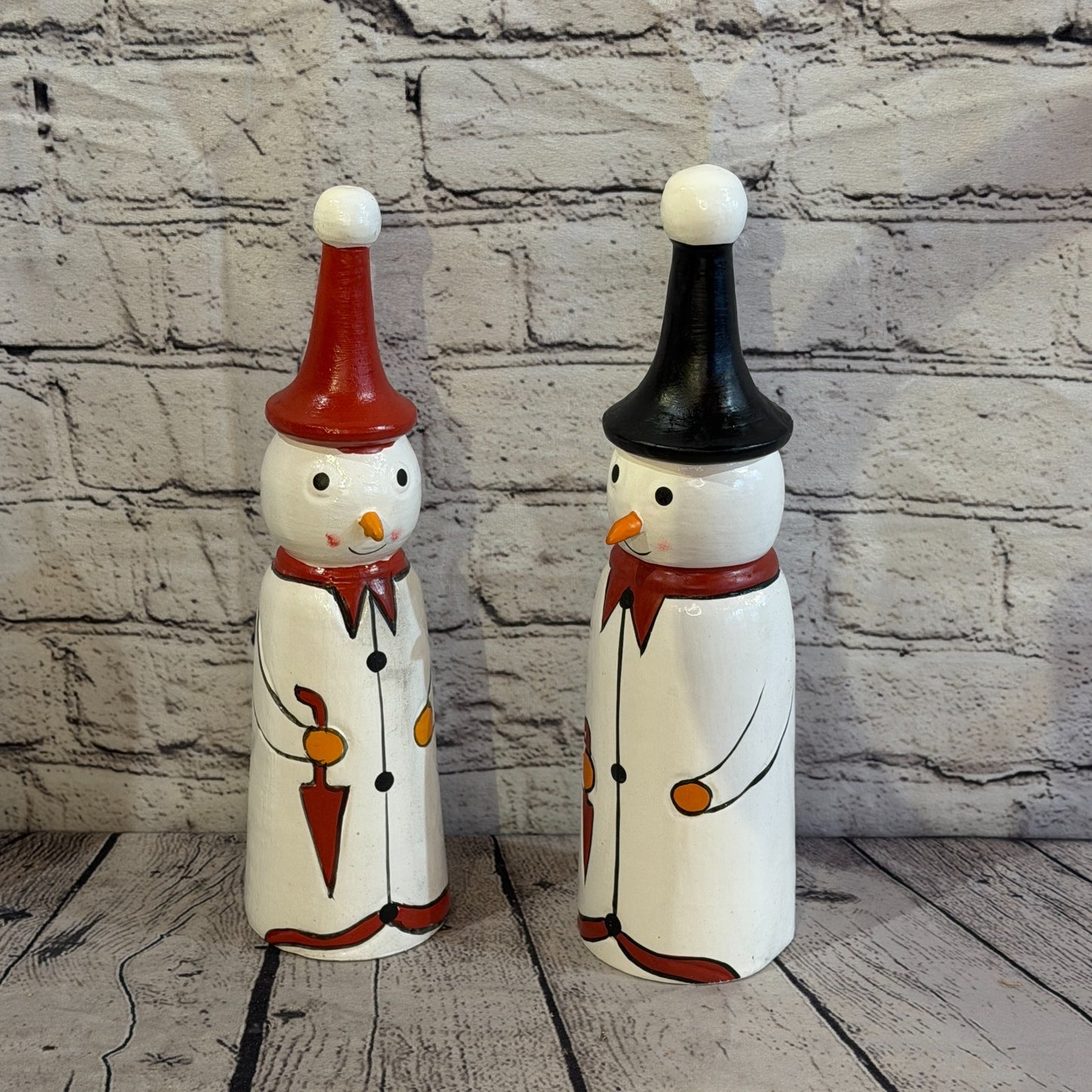 25cm x 8cm Black Pointy Hat Snowman Handcrafted Wood Xmas Christmas Ornament9
