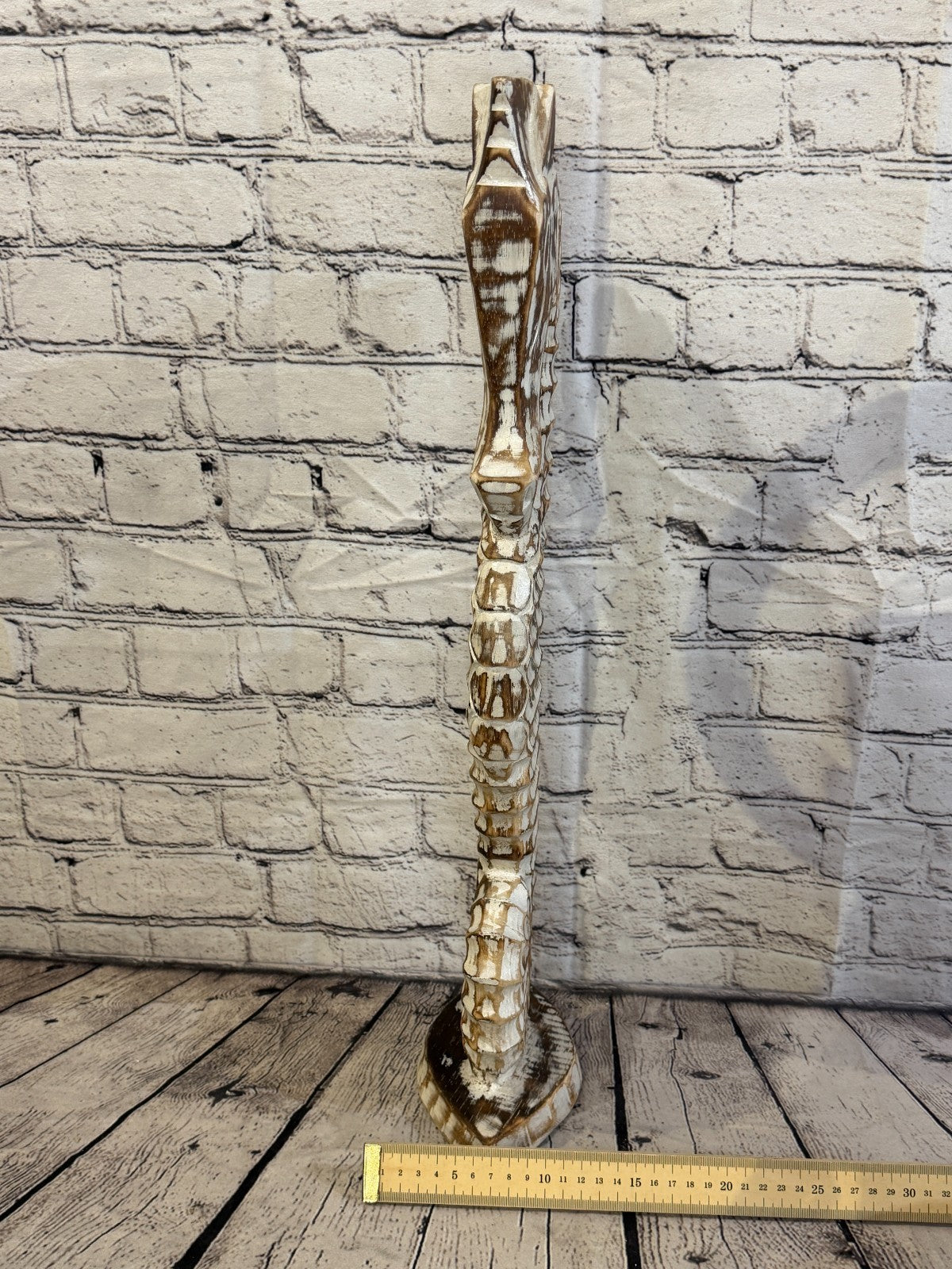 60cm Brown Wooden Shabby Seahorse Statue Ornament Fair Trade Handcarved7