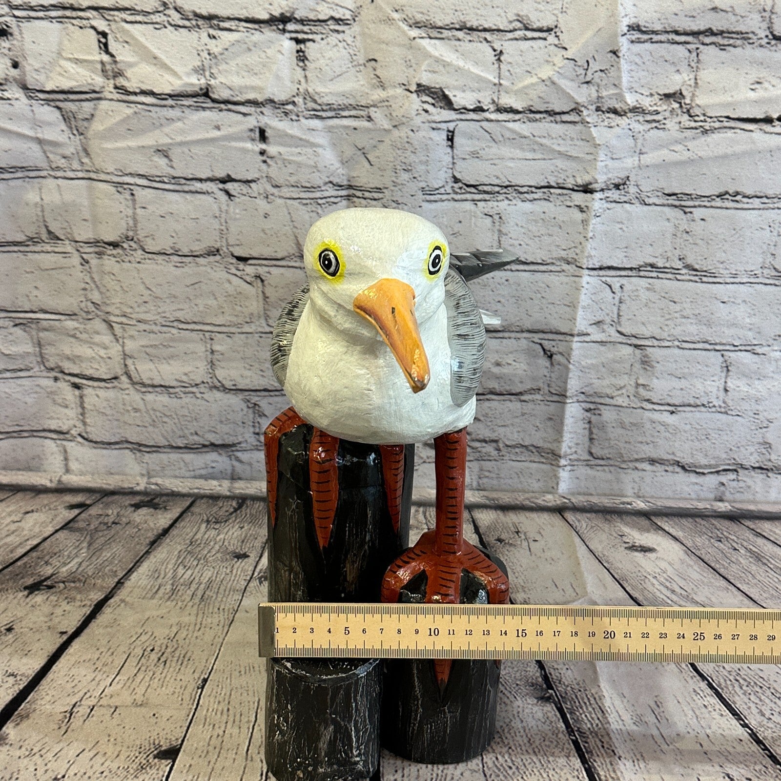 45cm x 35cm Seagull Ornament Wooden Bird Statue Nautical Decor Carved Painted10