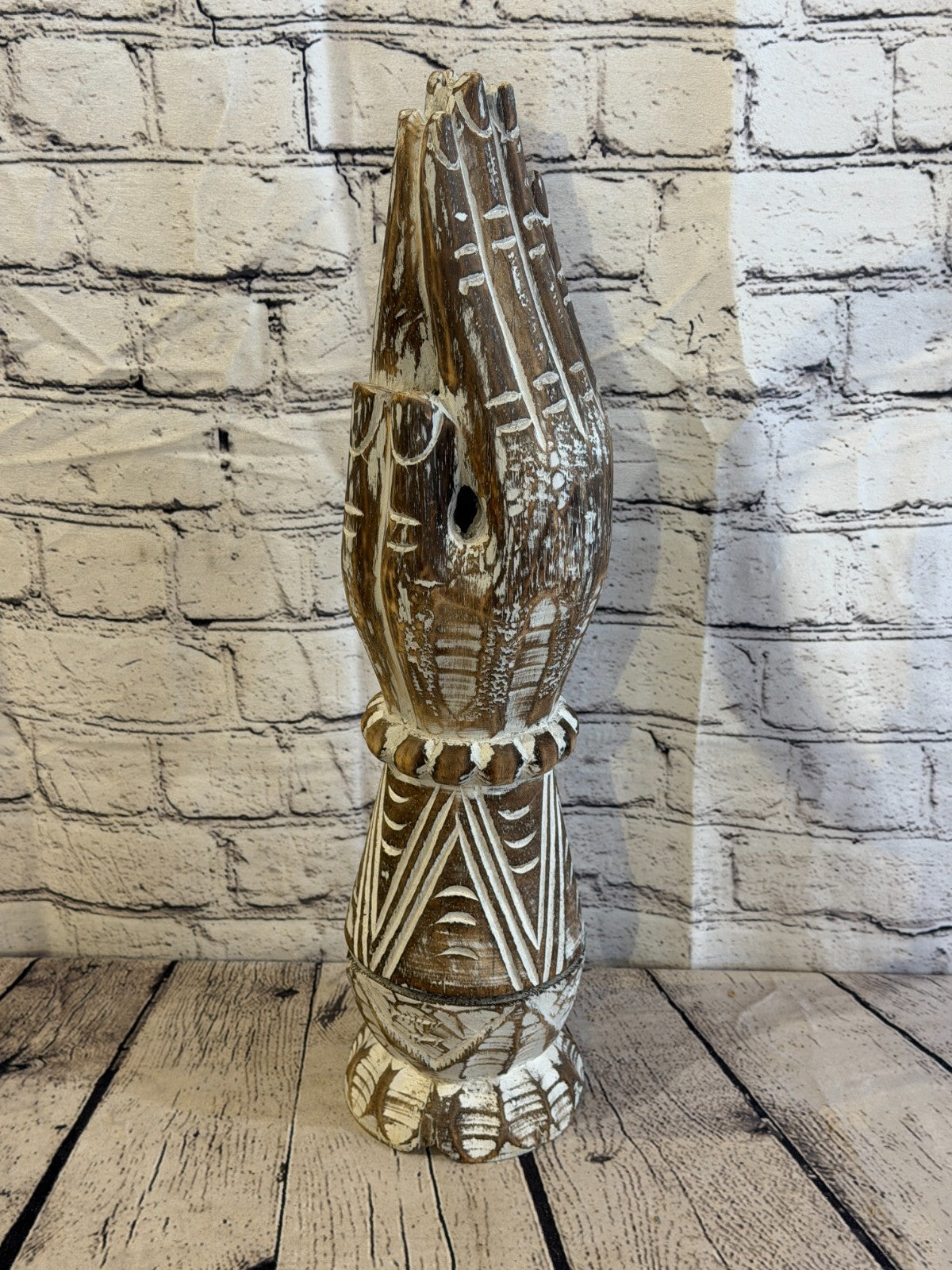 50cm Brown Wooden Hand Carved Praying Hands Incense Holder Two Parts0