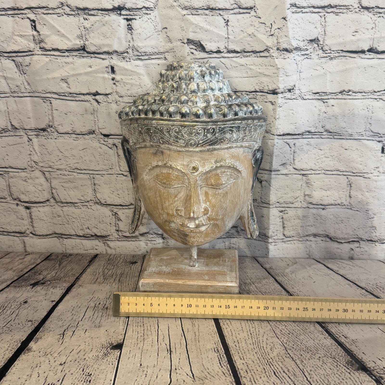 35cm x 25cm Brown Head Buddha Ornament Sculpture Statue Buddhas Hand Carved Wood6