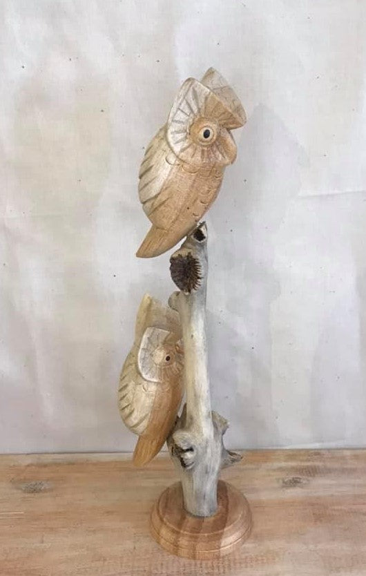 20cm Double Owl Mushroom Parasite Ornament Natural Carving Fairtrade Wooden1