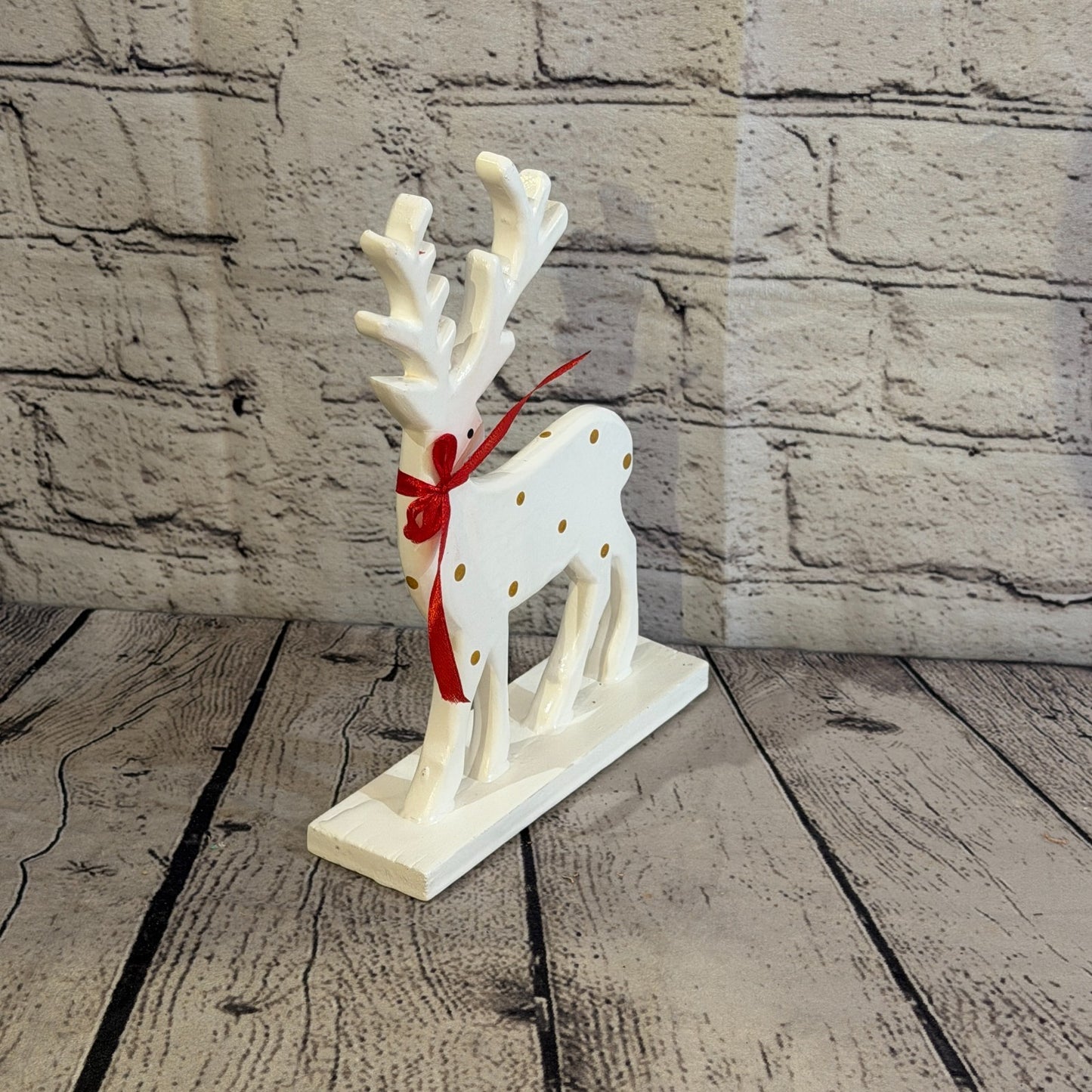 22cm x 14cm White Handcrafted Wood Reindeer Xmas Christmas Ornament Antlers2