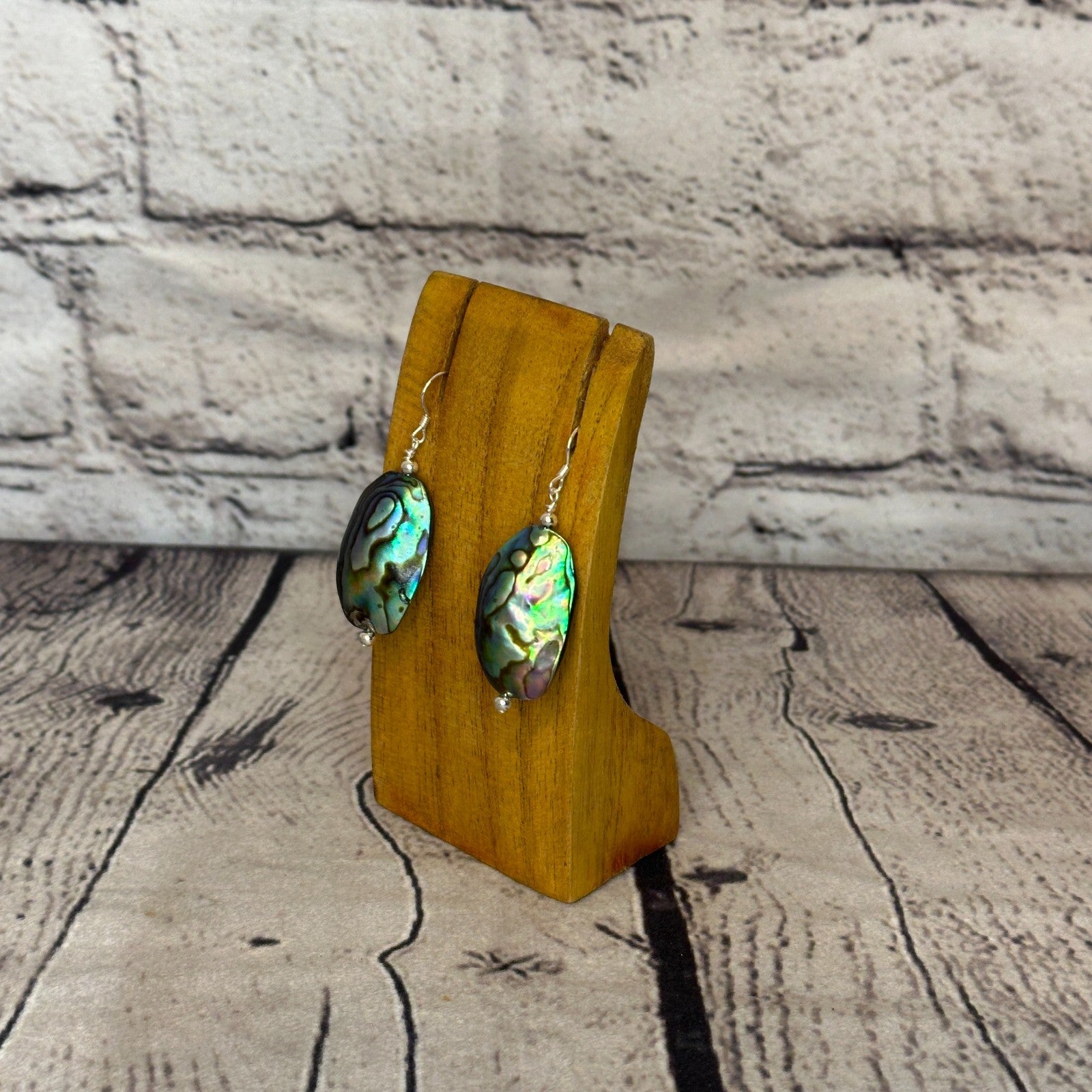 Abalone Shell Natural Oval Solid Stone 925 Silver Dangle Drop Earrings Jewellery1