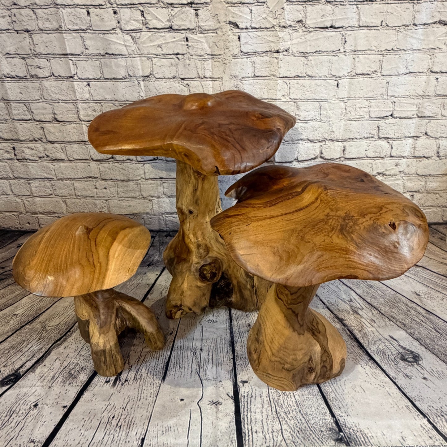 50cm x 40cm Dome Wooden Mushroom Toadstool Sculpture Garden Teak Root Ornament8