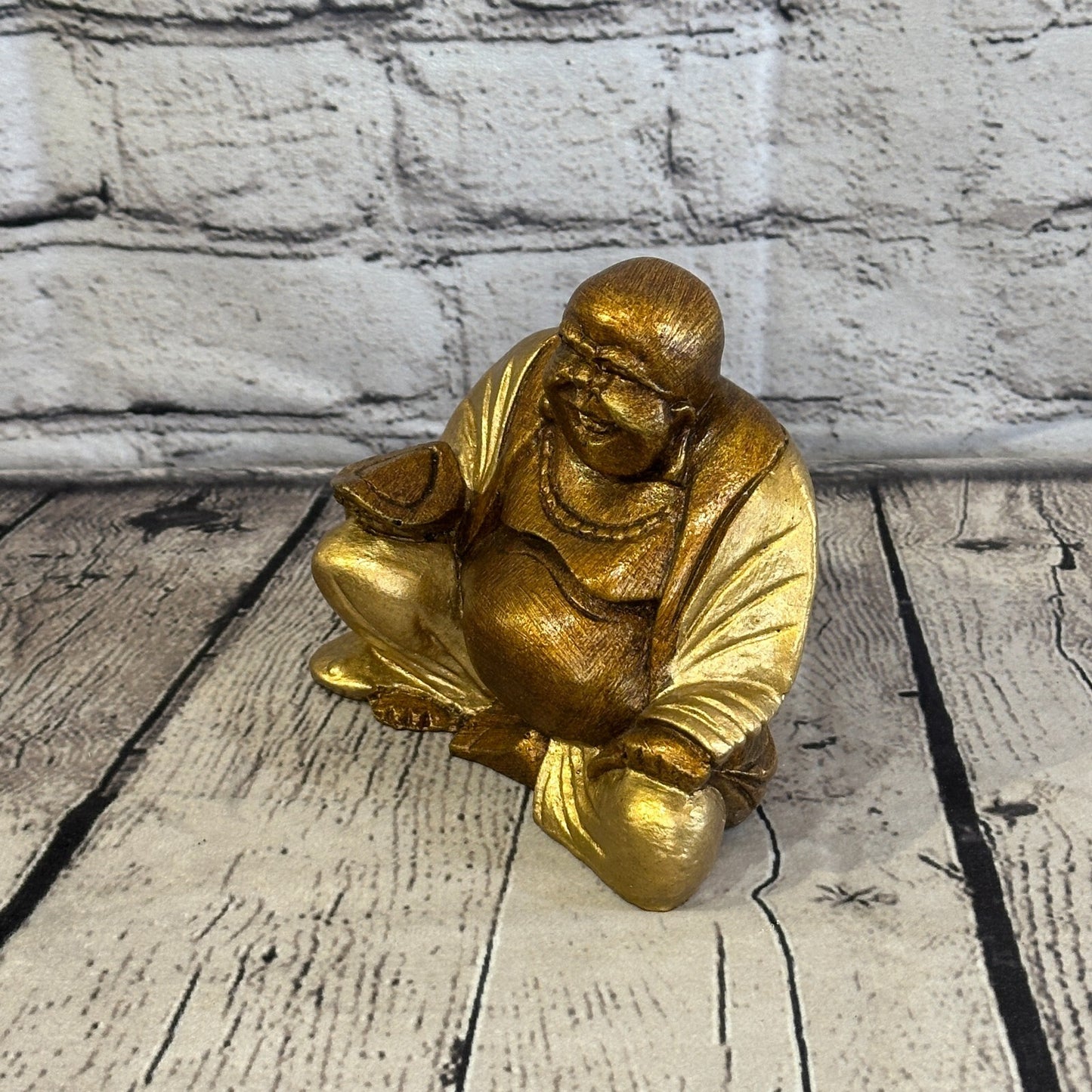 Gold & Bronze 12cm x 12cm Large Chinese Buddha Sitting On Lotus Statue Resin1