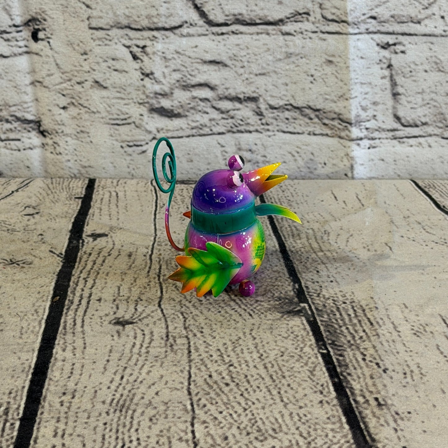 8cm x 8cm Small Scarf Colourful Bird Purple Metal Tin Standing Ornament Statue3